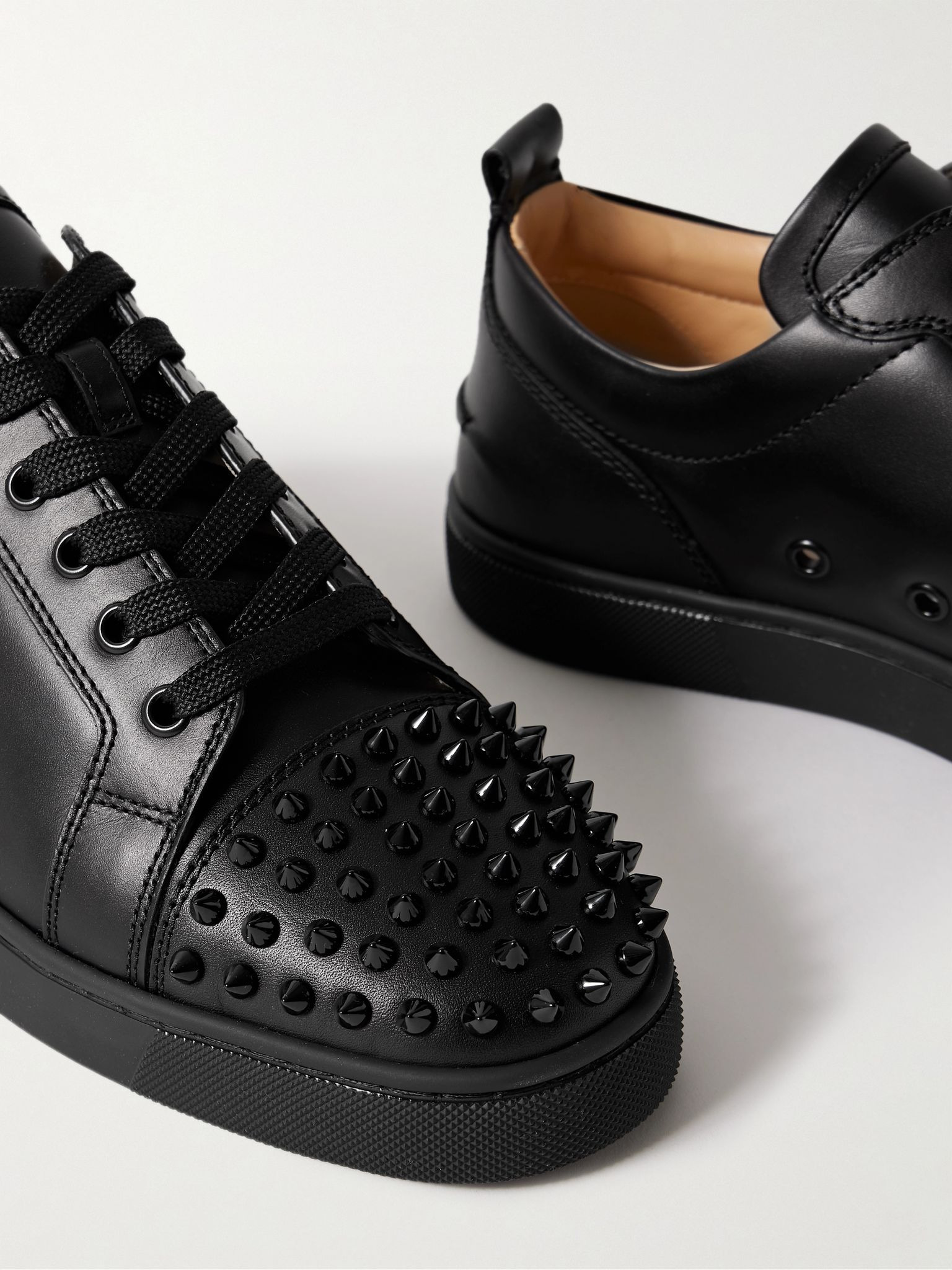 Louis Junior Spikes Cap-Toe Leather Sneakers Black - 4