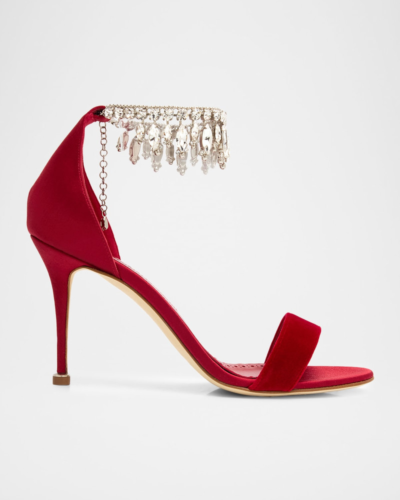 90mm Tulisan Embellished Velvet Sandals 1