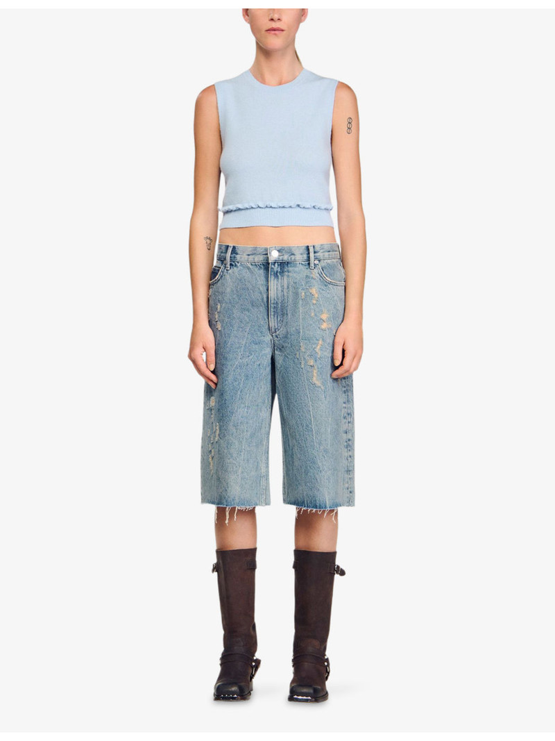 Sandro Ruffled-trim sleeveless wool and cashmere-blend jumper outlook