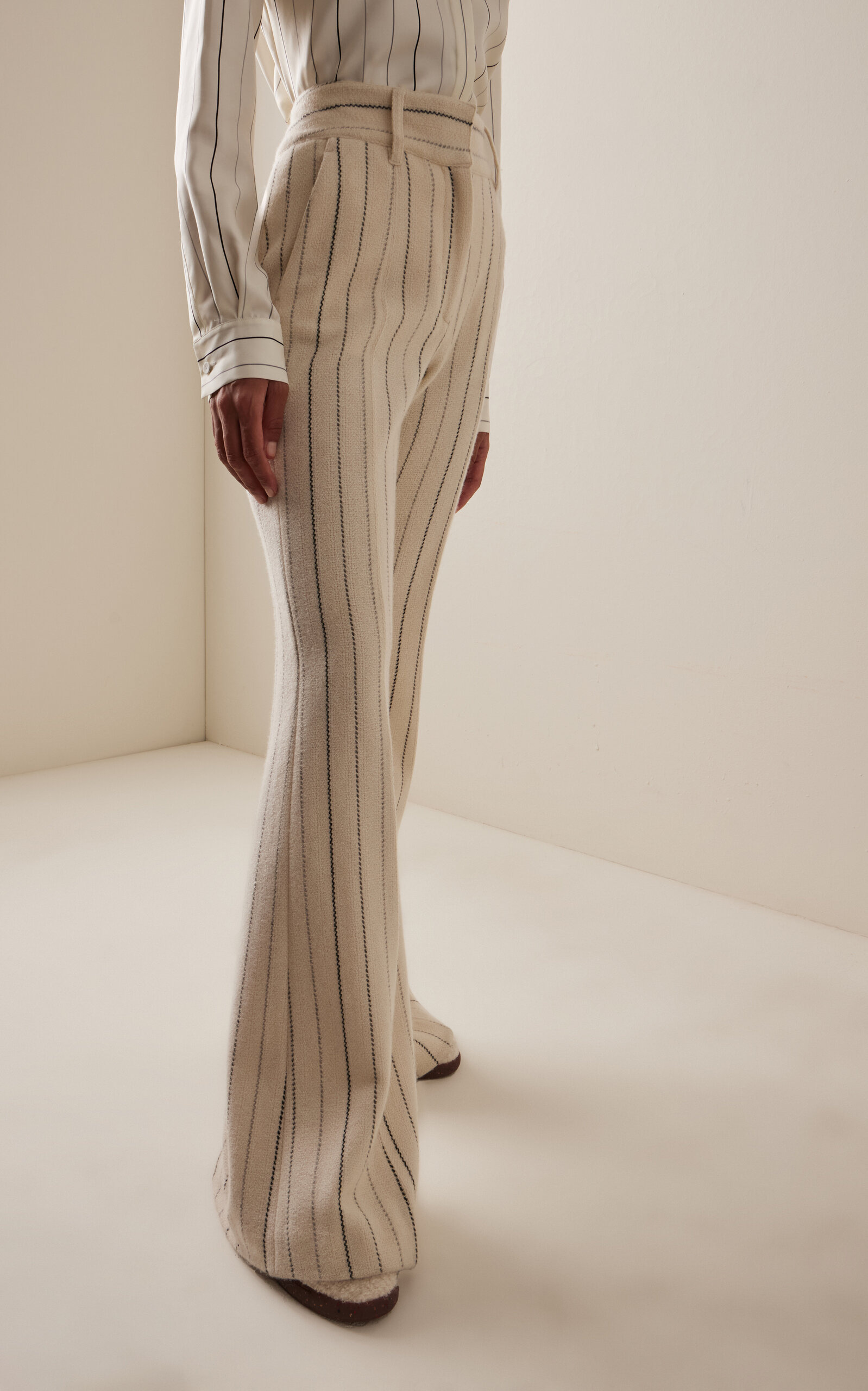 Rhein Striped Wool-Cashmere Flared Pants ivory - 3