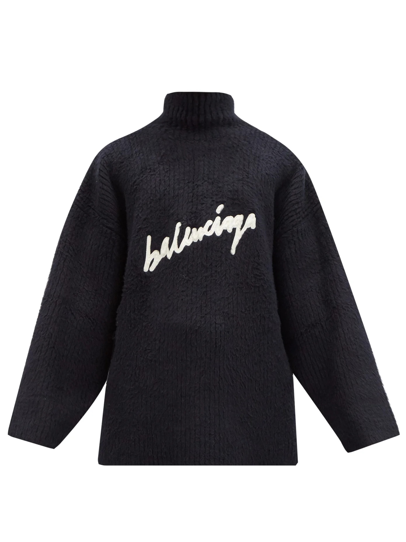 Embroidered-logo rib-knitted cotton-blend sweater - 1