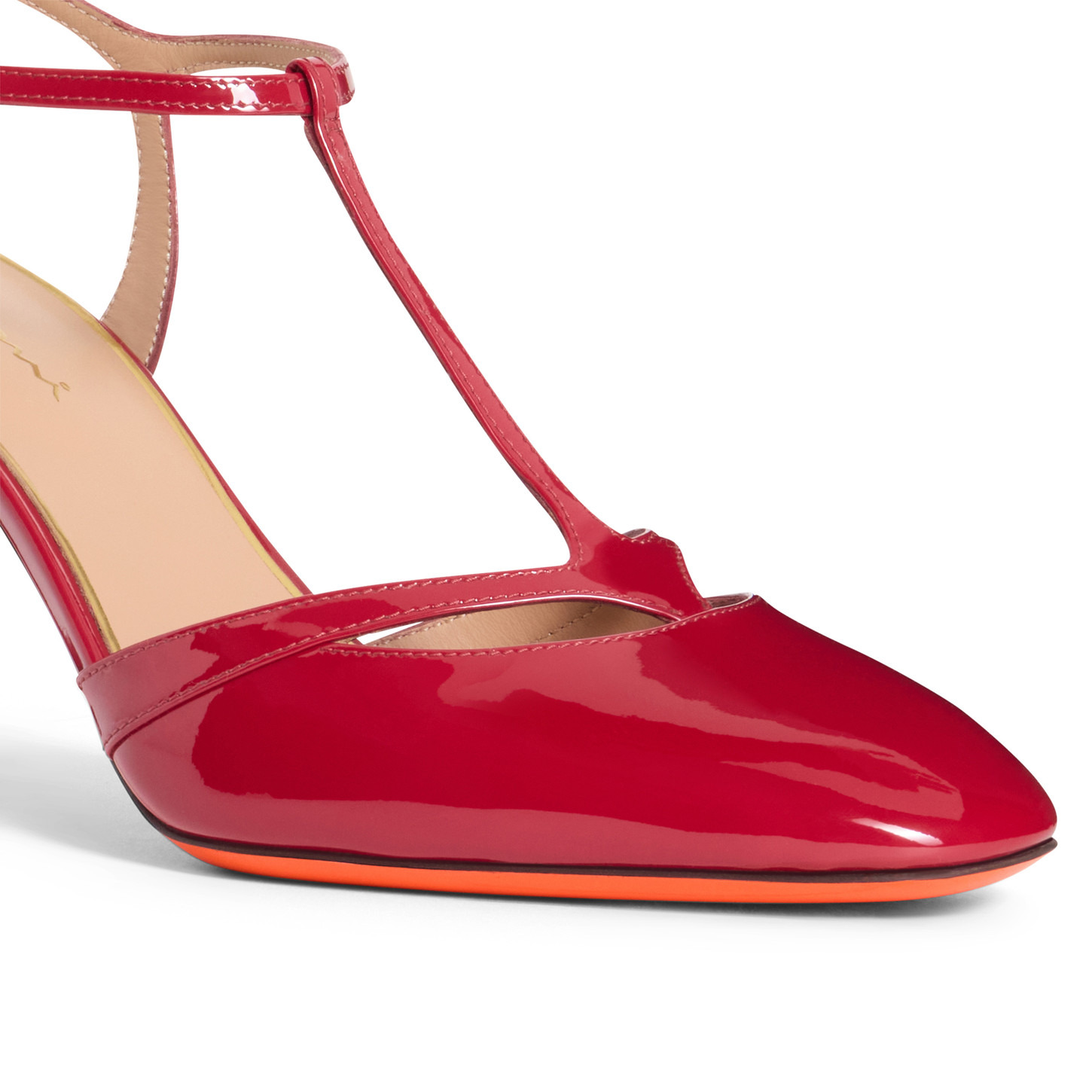 Women's red patent leather high-heel T-bar pump - 6