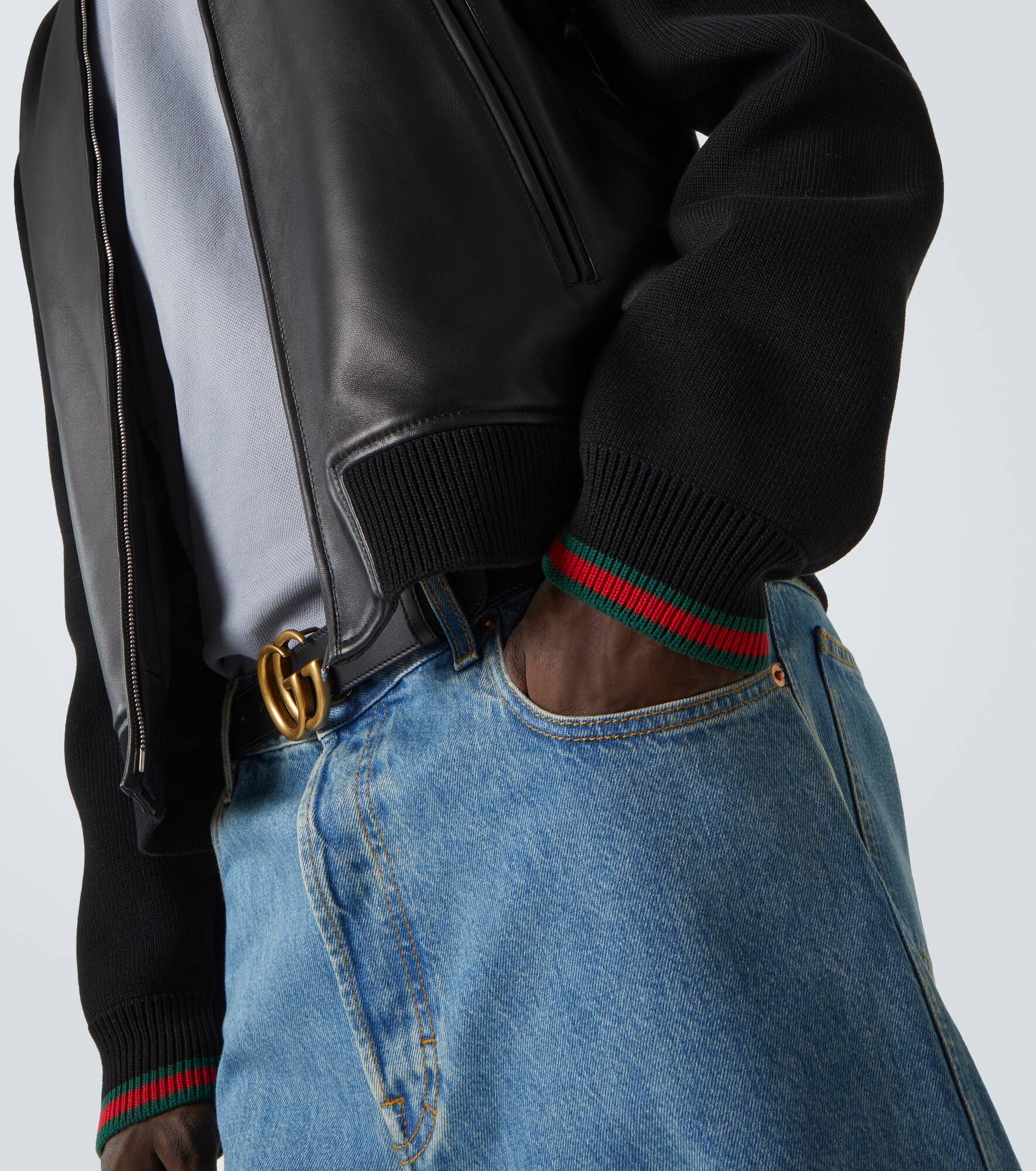Web Stripe leather bomber jacket - 7