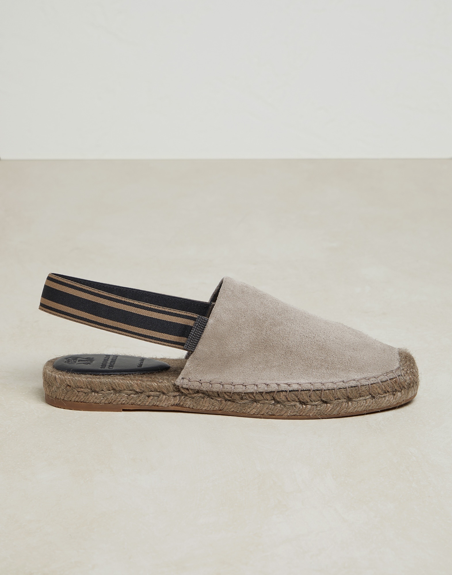 Brunello Cucinelli Suede espadrilles with striped strap and