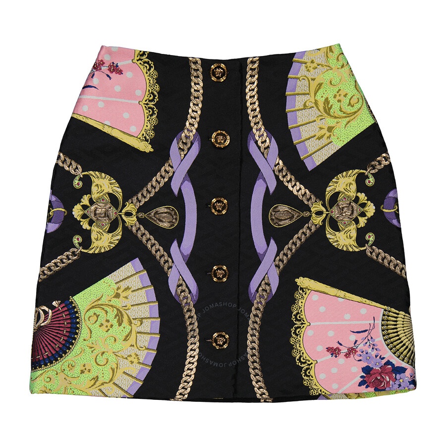 Versace Ladies Ventagli Jacquard Buttoned Mini Skirt - 1