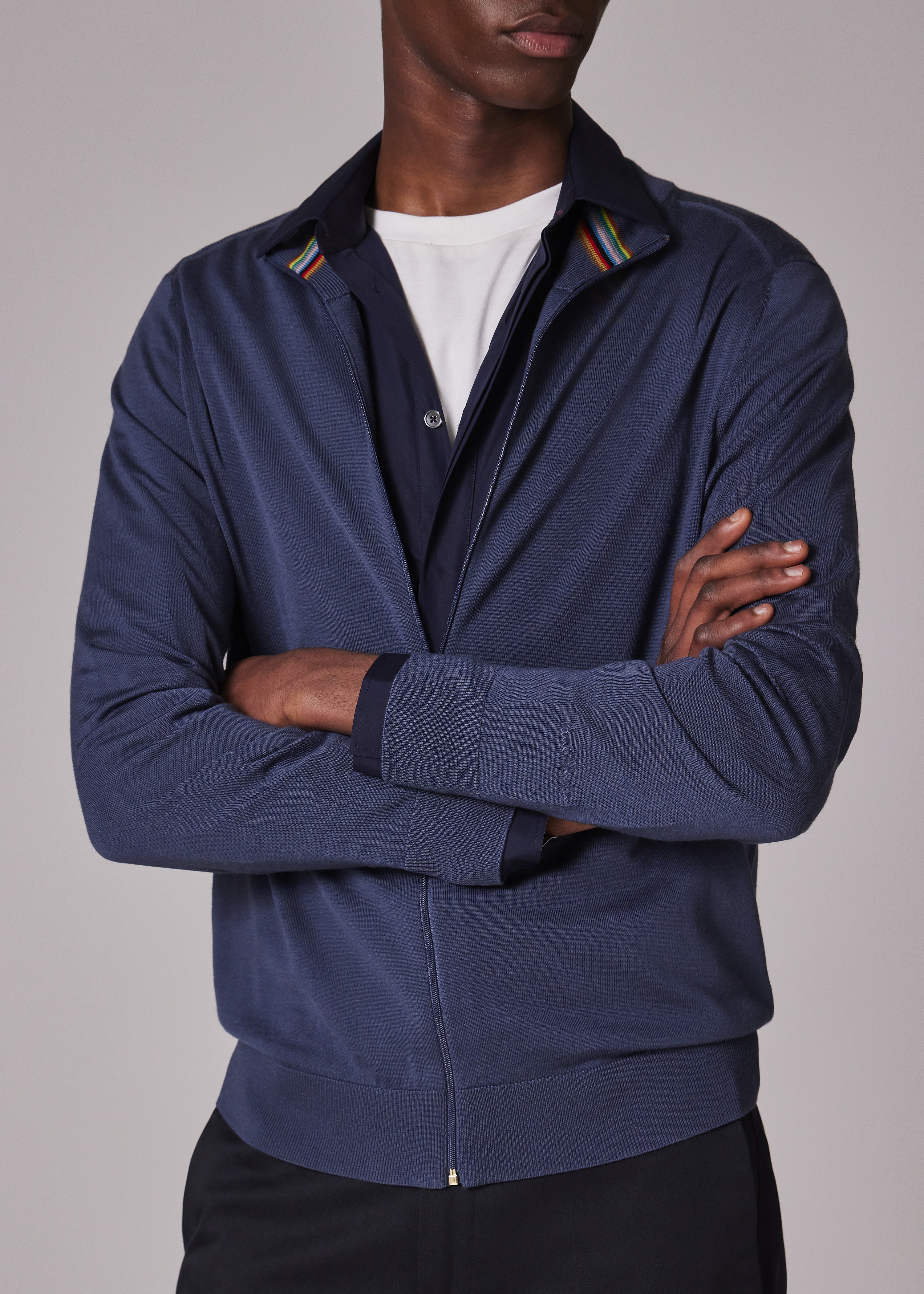 Stone Blue Merino Wool Full-Zip Cardigan - 4