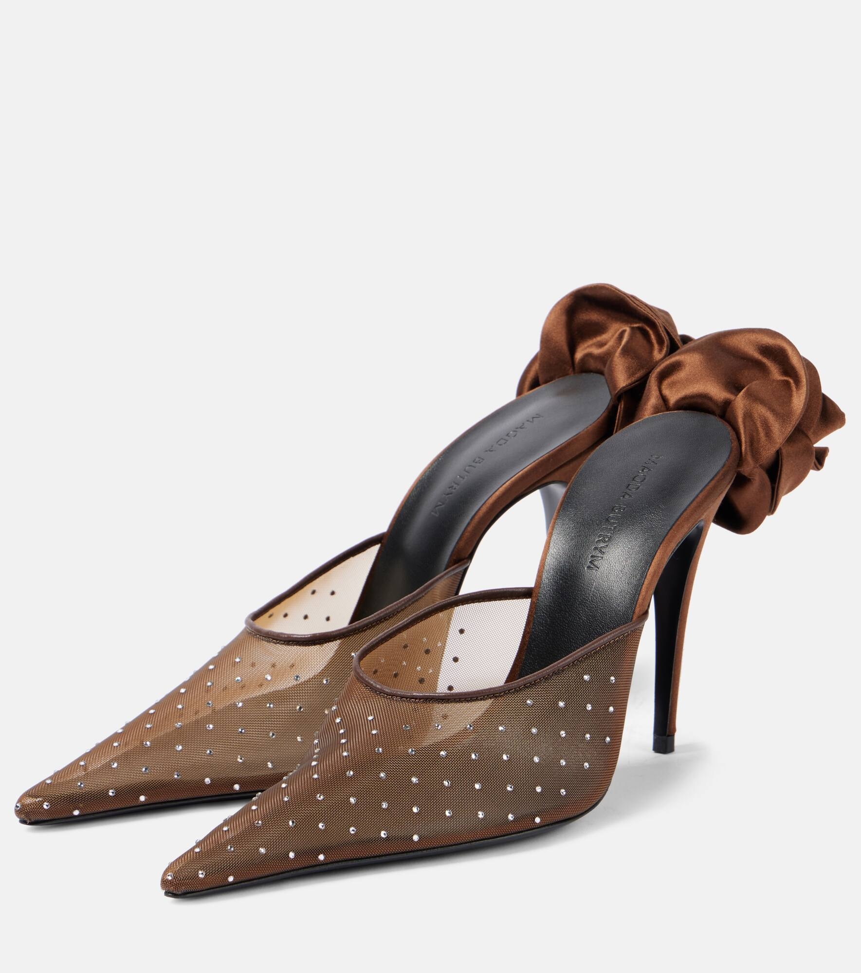 Floral-appliqué embellished mesh mules - 4