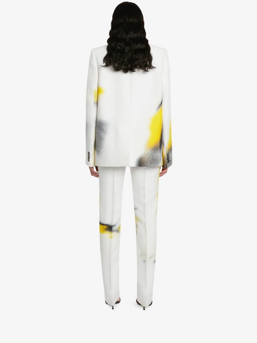 Women's Mushroom Spores Double-breasted Jacket in White/acid Yellow - 4