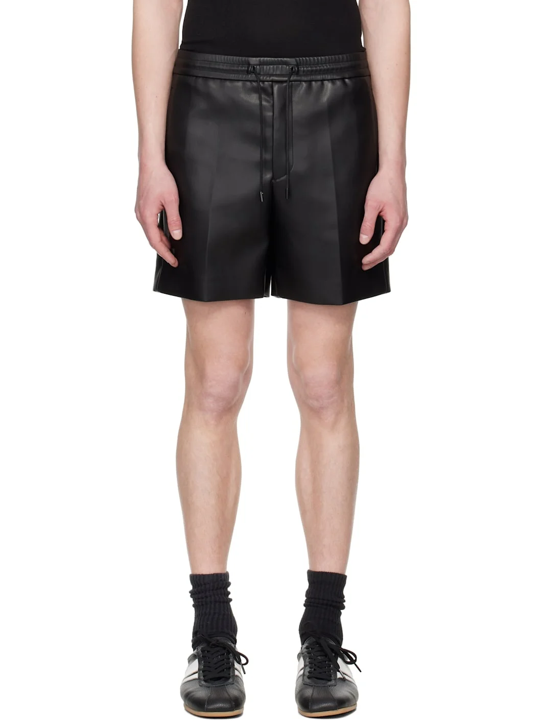 SSENSE Exclusive Black Drawstring Faux-Leather Shorts - 1