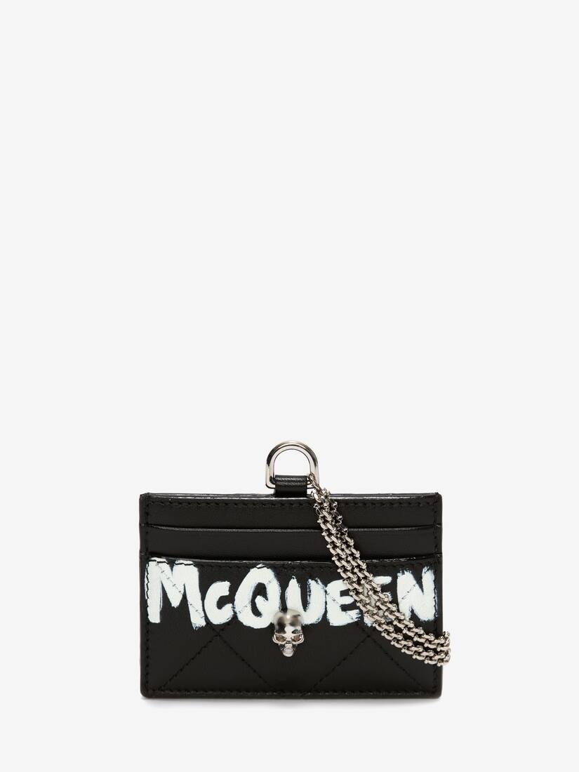 Women's McQueen Graffiti Card Holder With Chain in Black/white - 1