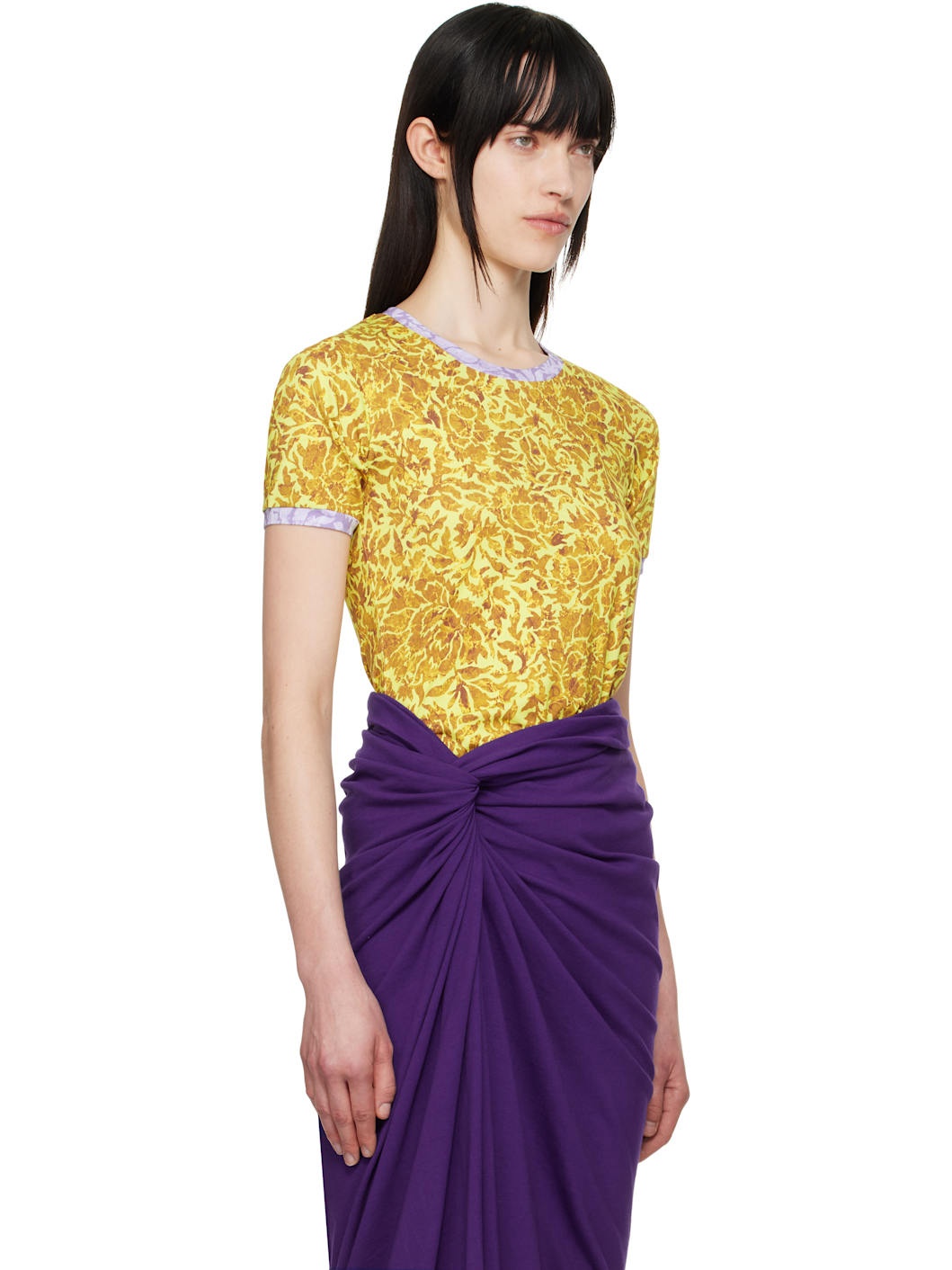 Yellow & Purple Printed Contrast T-shirt - 2