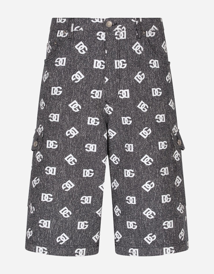 Cotton jacquard cargo shorts with DG logo - 1