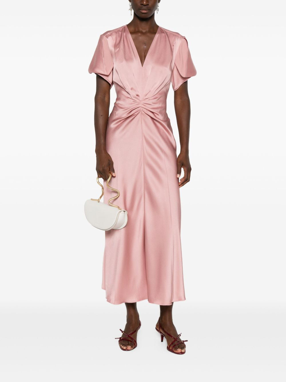 V-neck draped midi dress - 2