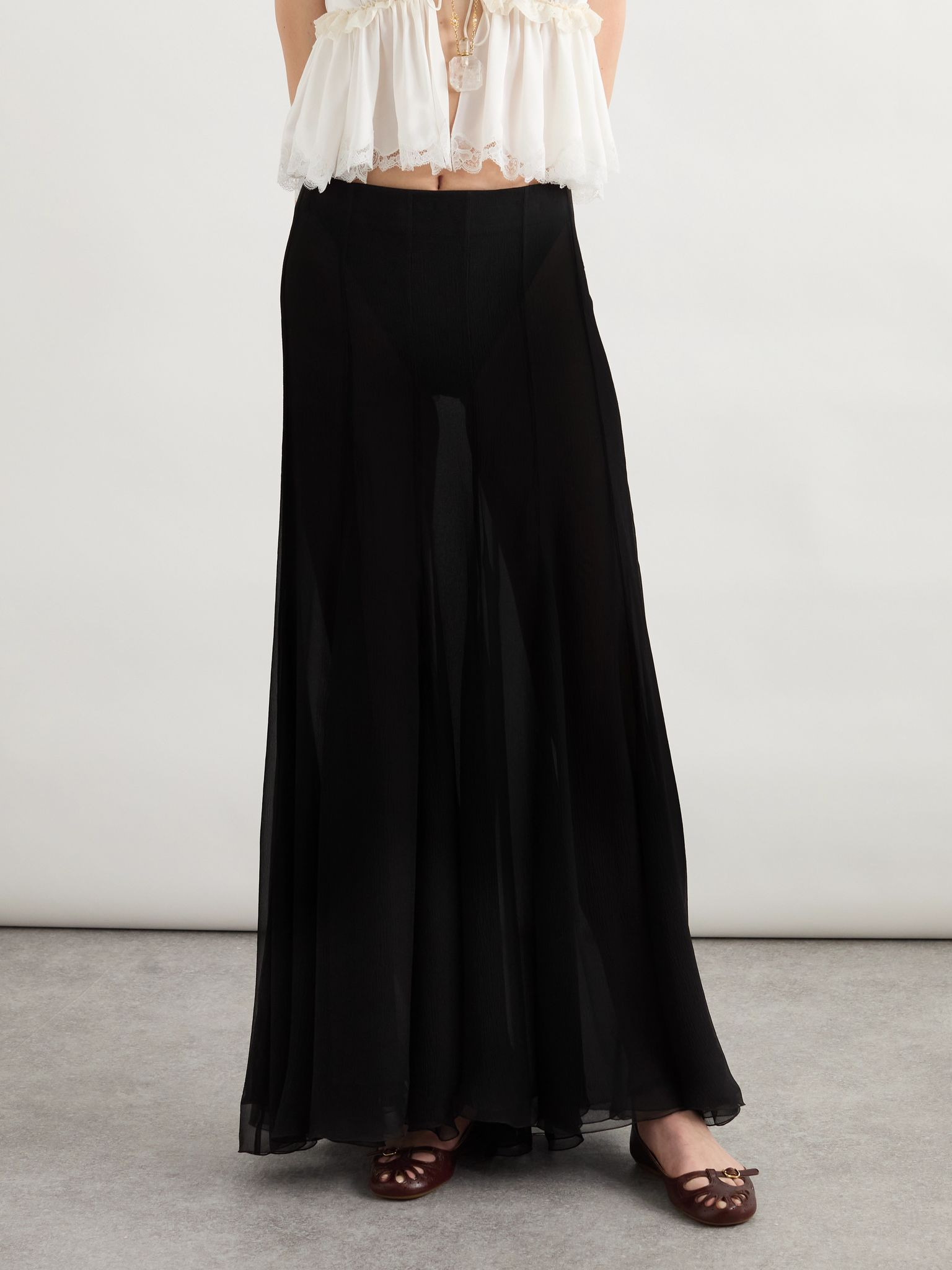 Organic silk-mousseline maxi skirt Black - 3
