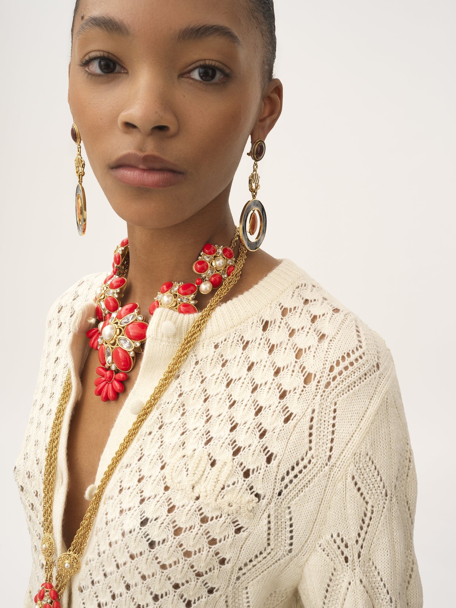 RUFFLED LOGO CARDIGAN IN A SILK, ALPACA & COTTON KNIT - 6