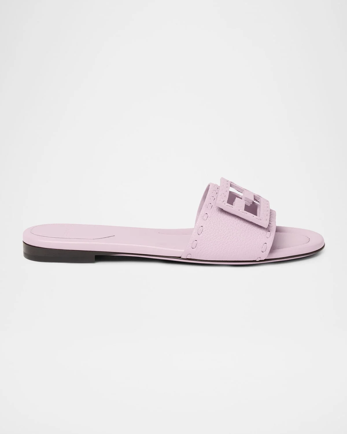 Baguette FF Leather Buckle Flat Slide Sandals - 1