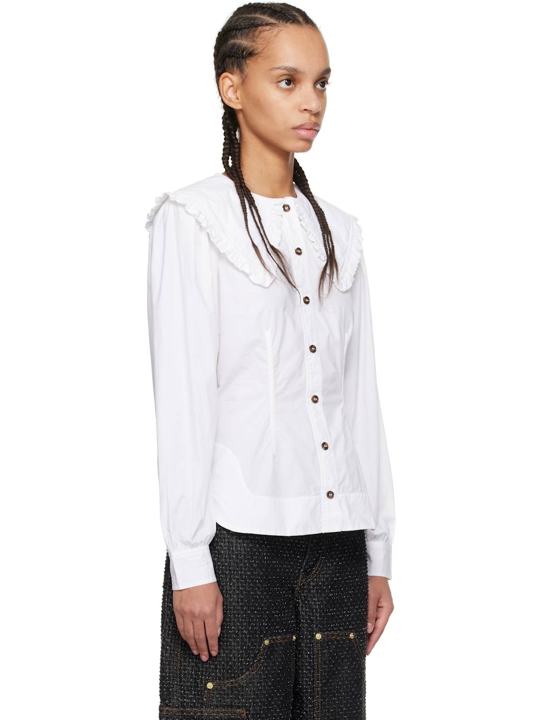 White Frill Collar Poplin Shirt - 2