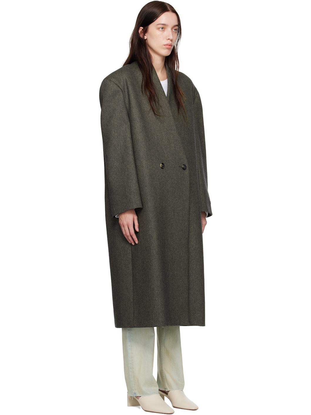 Gray Military Wool Lapelless Coat - 2