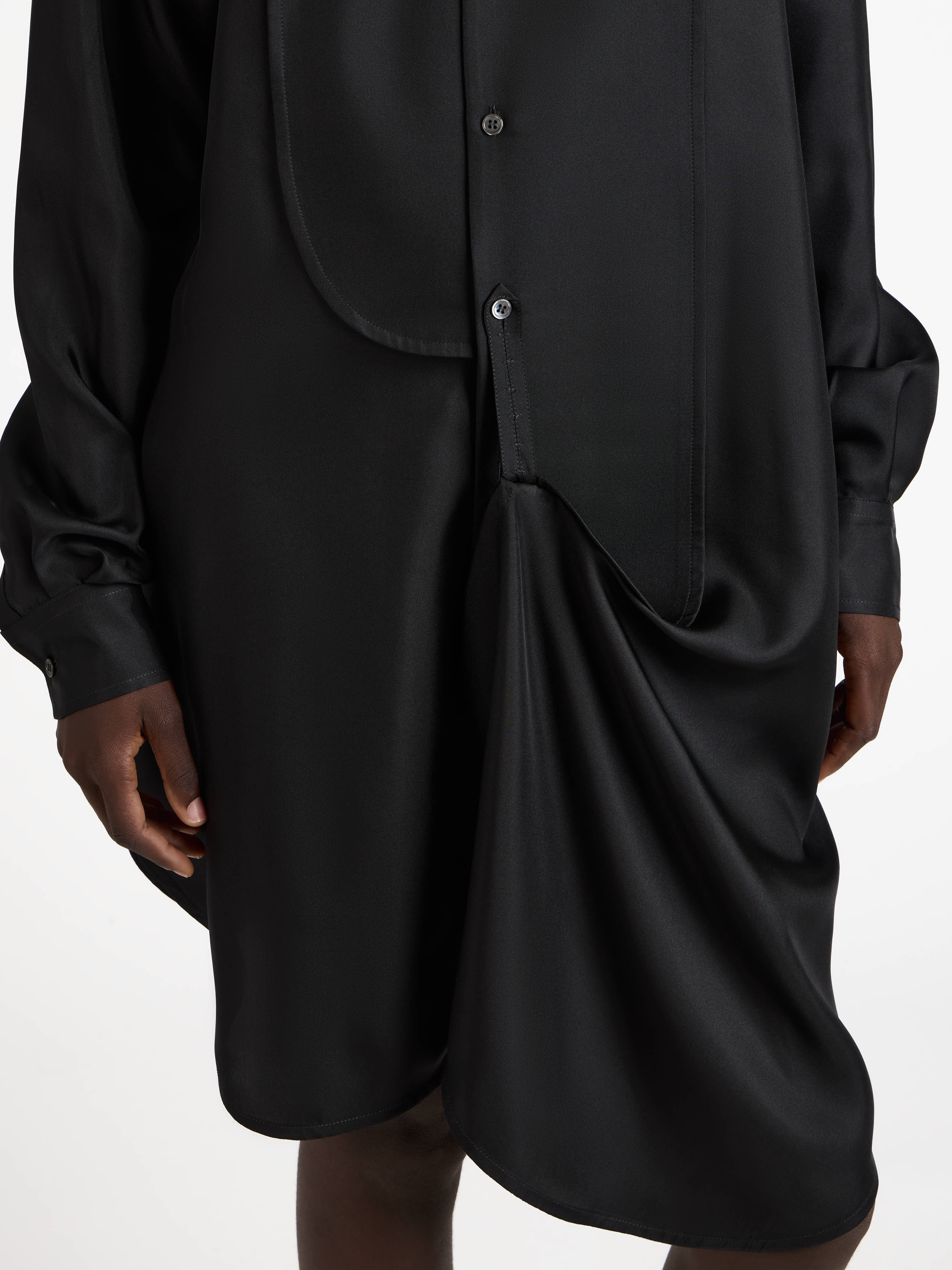 WOMENS TUXEDO DRAPE SILK DRESS IN BLACK - 6