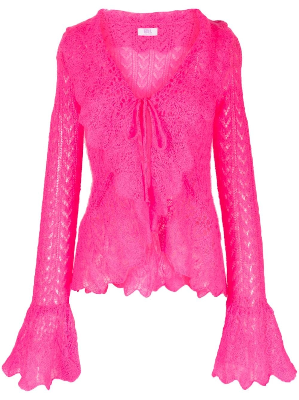 crochet-knit long-sleeve cardigan - 1
