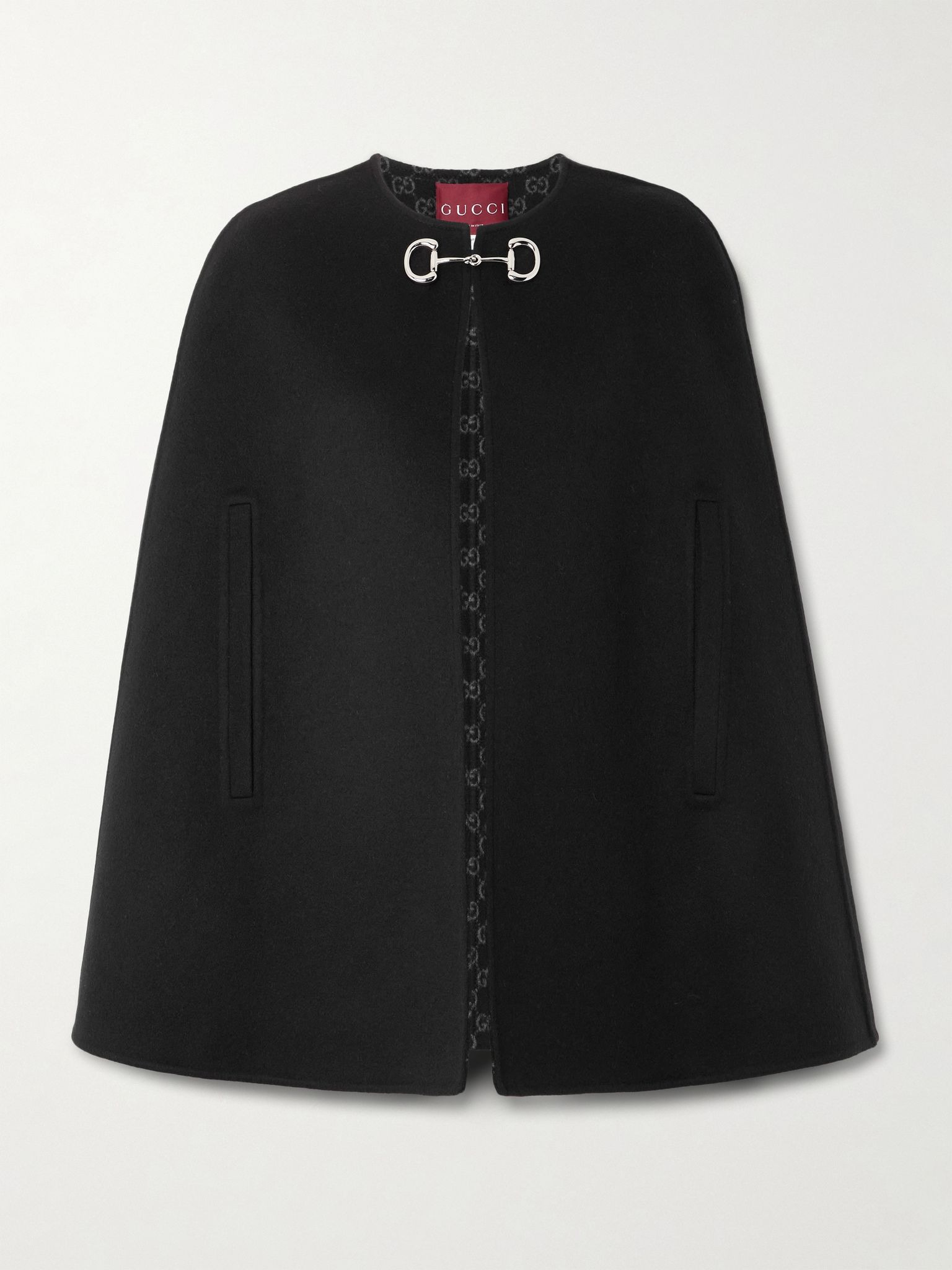 Horsebit-embellished wool and silk-blend cape Black - 1