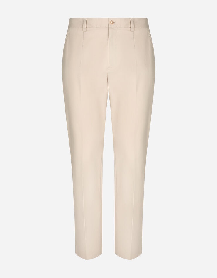 Stretch cotton pants with branded tag - 1
