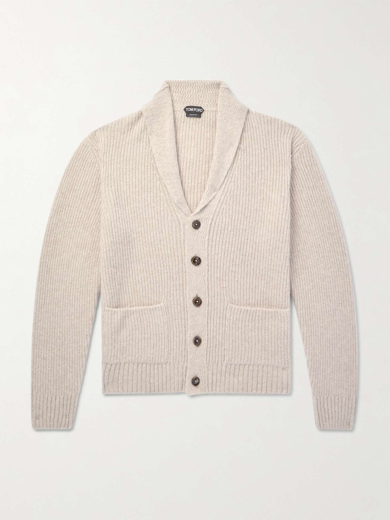 Shawl-Collar Ribbed Cashmere and Silk-Blend Cardigan 1
