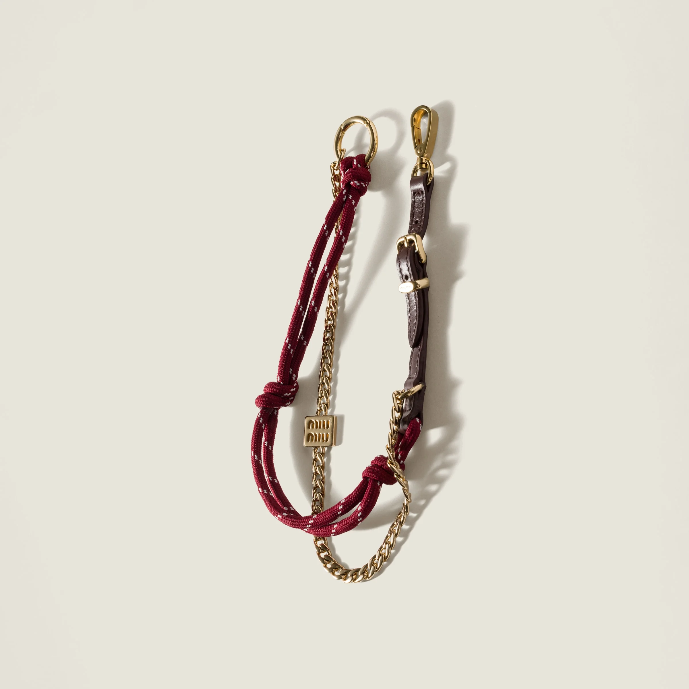 Leather, cord and metal trick keyring - 1
