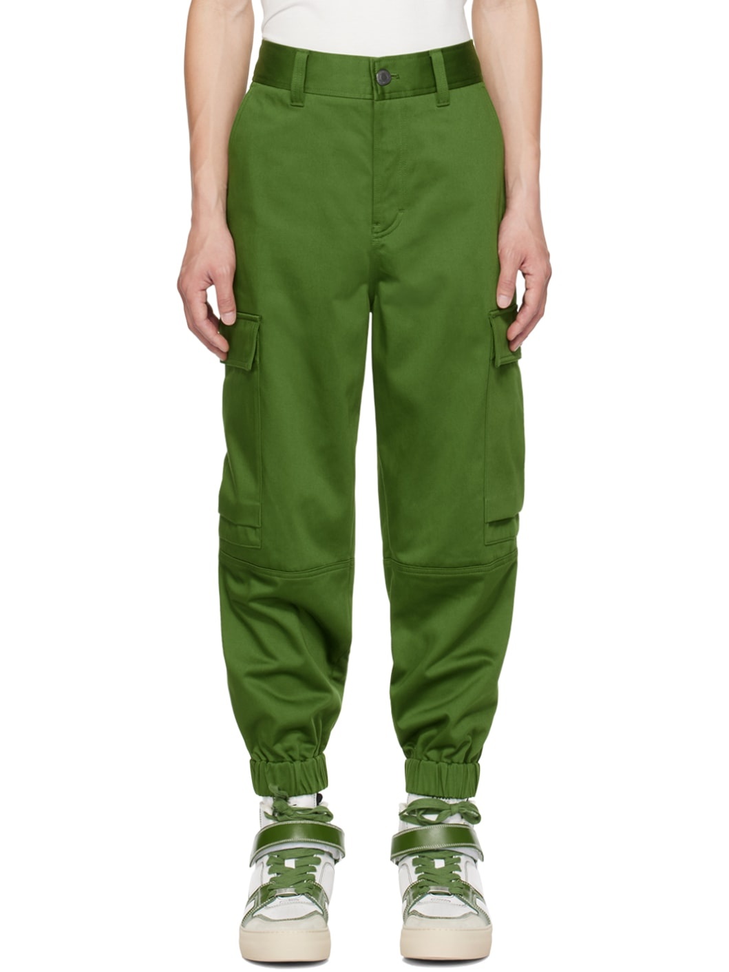 Green Elasticized Cuffs Cargo Pants - 1