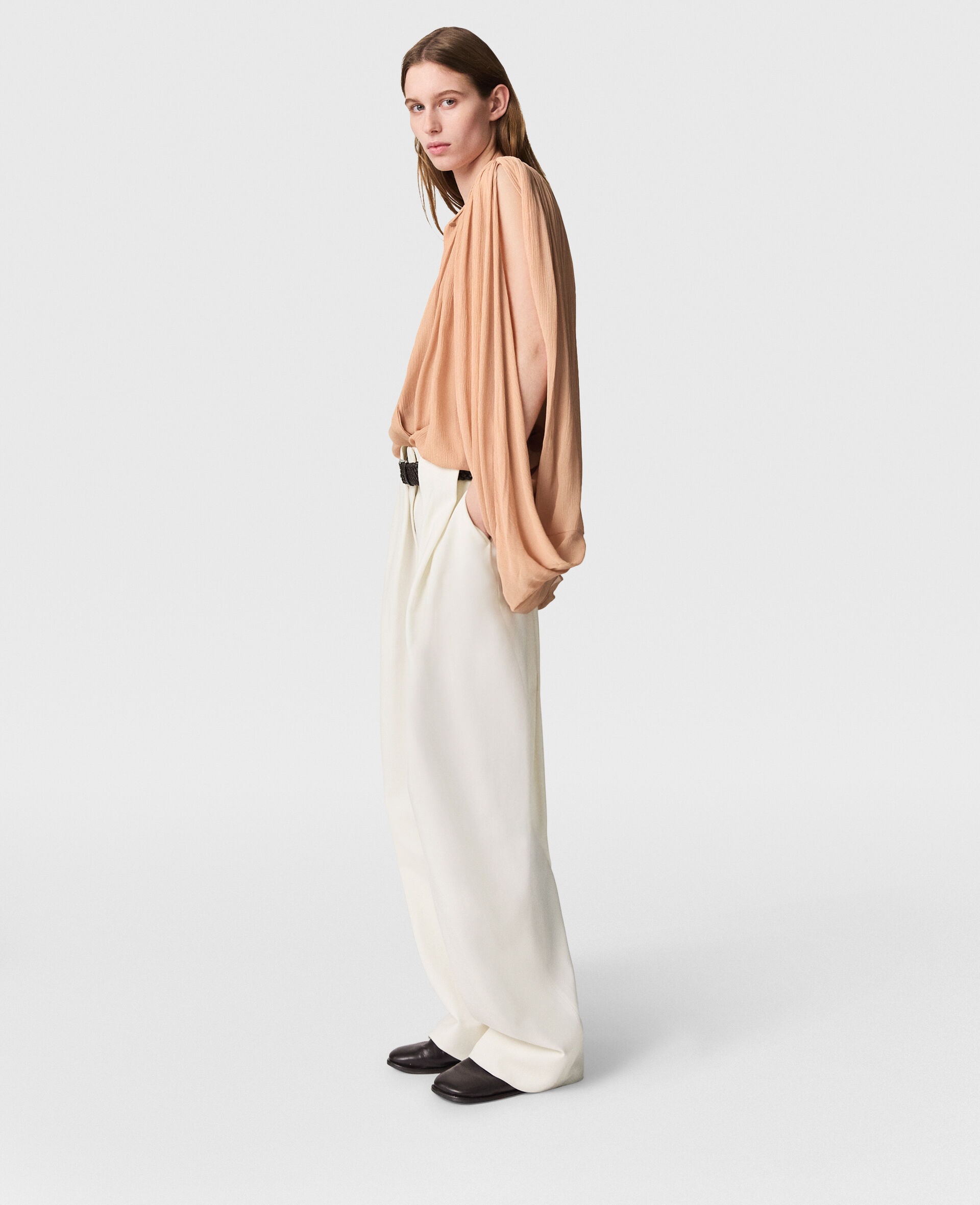 Pleated Cape-Sleeve Top - 3