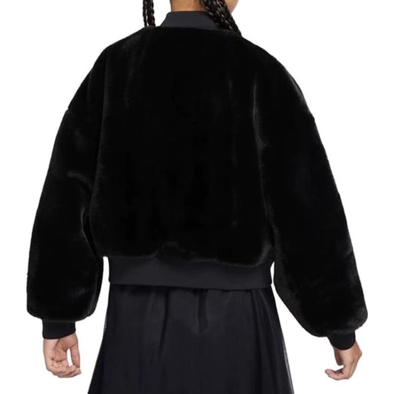 (WMNS) Nike Sportswear Reversible Faux Fur Bomber Jacket 'Black' FB8693-010 - 4