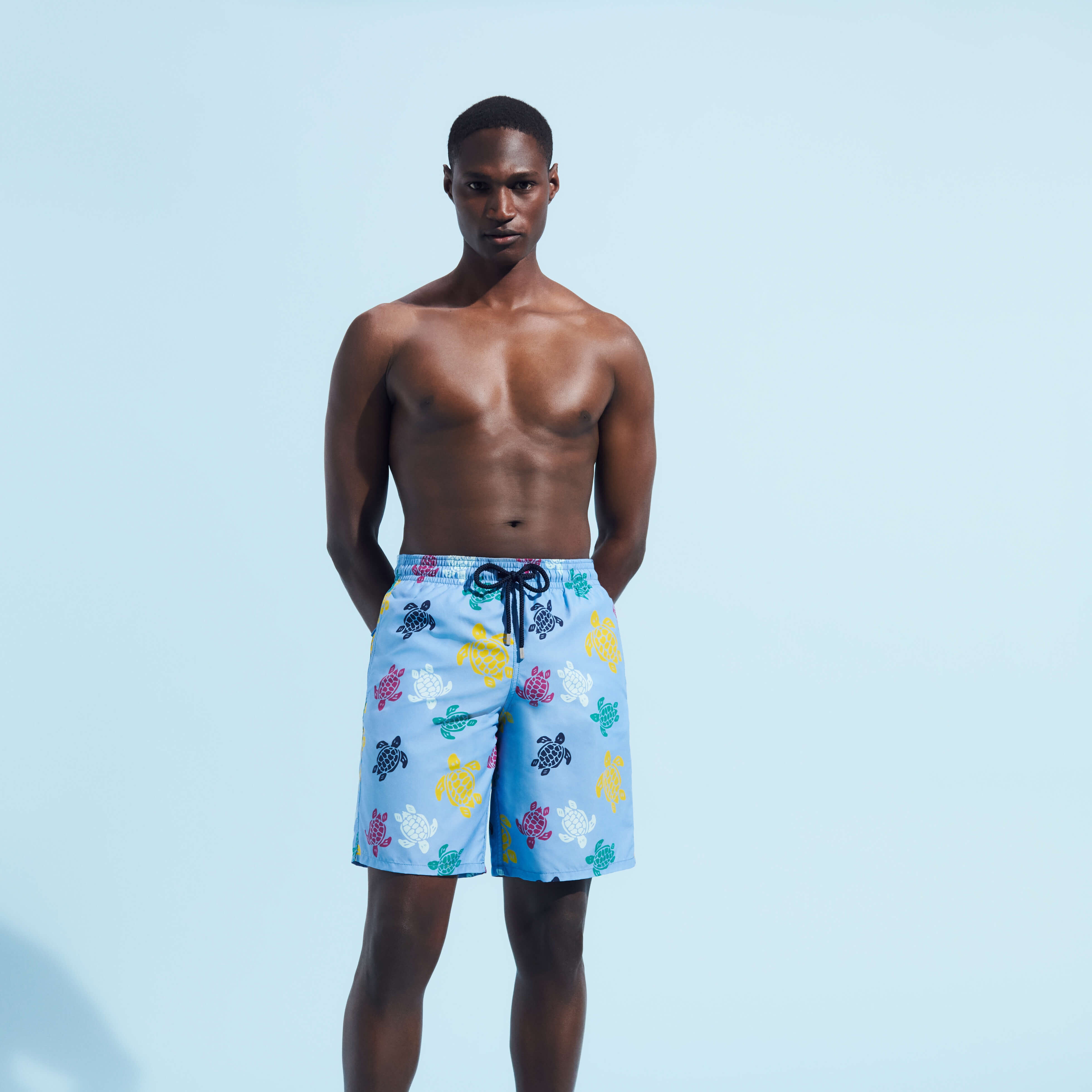 Men Long Swim Trunks Ronde des Tortues Multicolores - 3