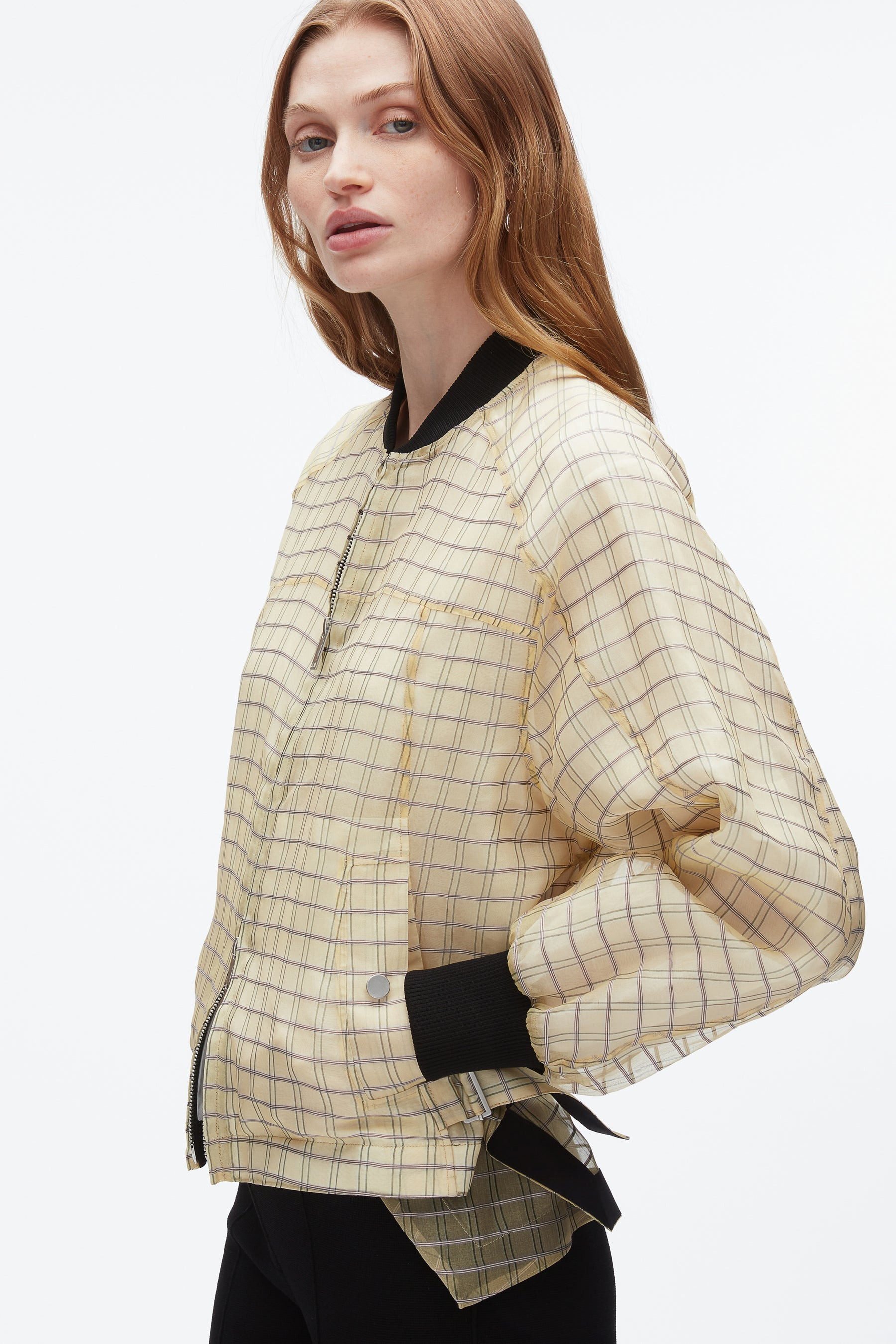 Plaid Organza Bomber Jacket - 6