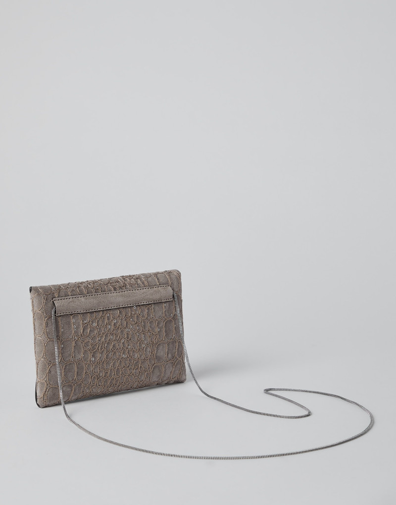 Crocodile embroidery envelope bag in suede with precious chain 2