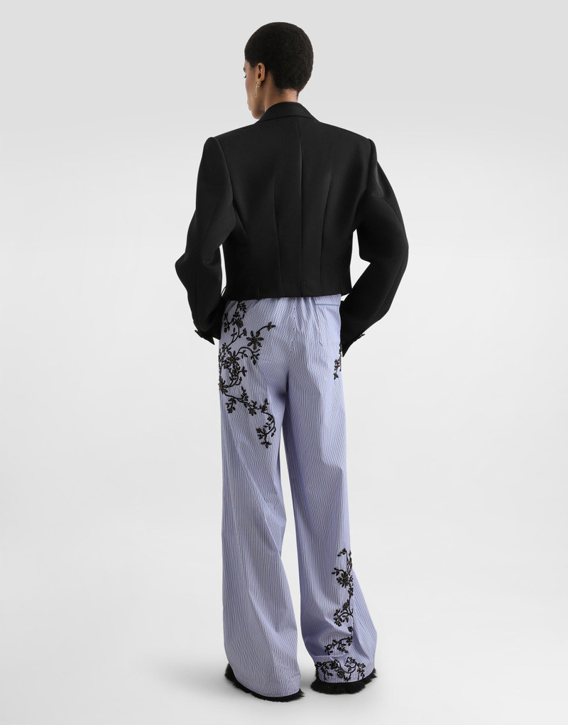 Striped poplin trousers with flowers embroidery 3