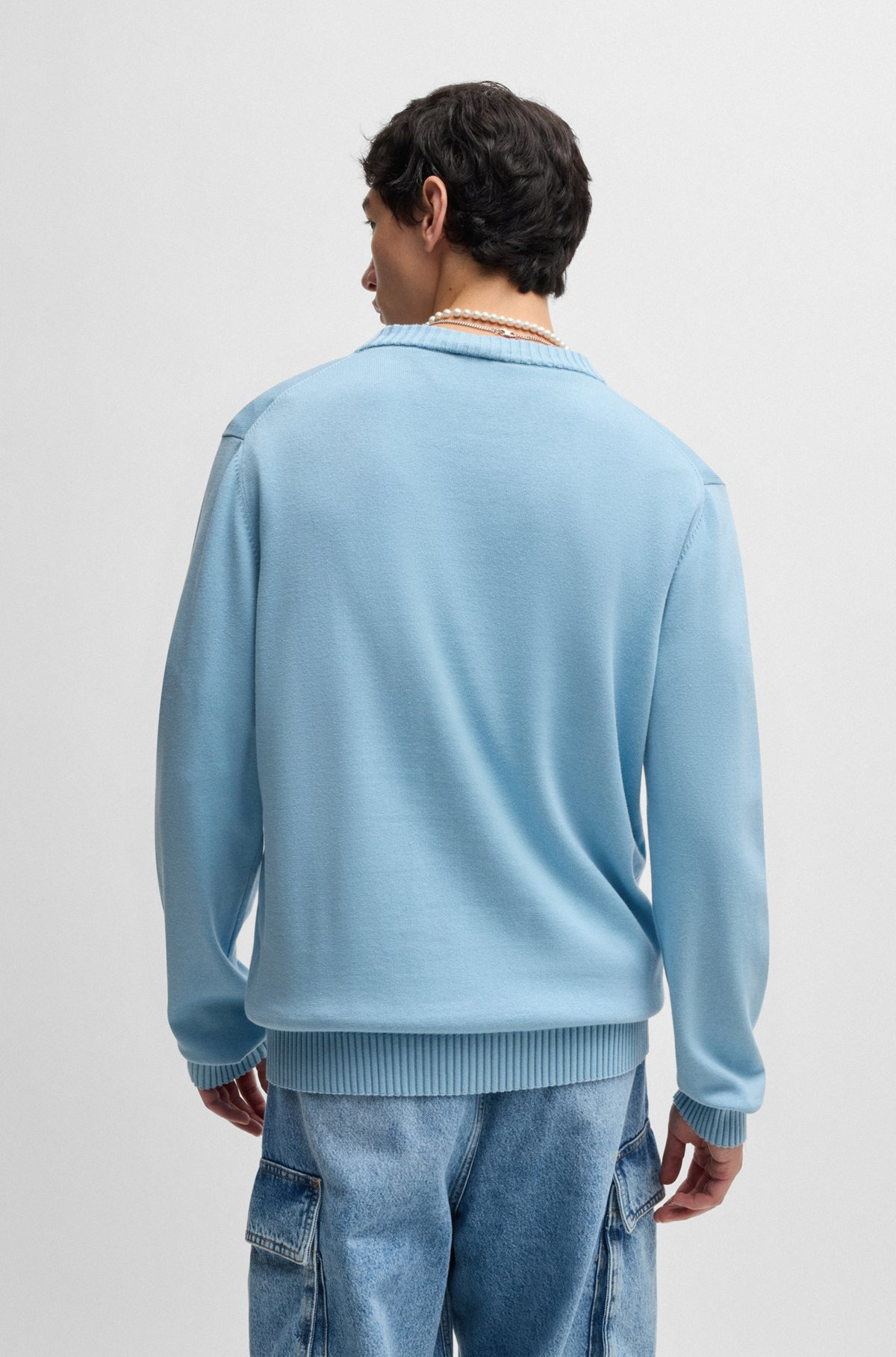 KNITTED-COTTON SWEATER WITH BLUE LOGO LABEL - 5