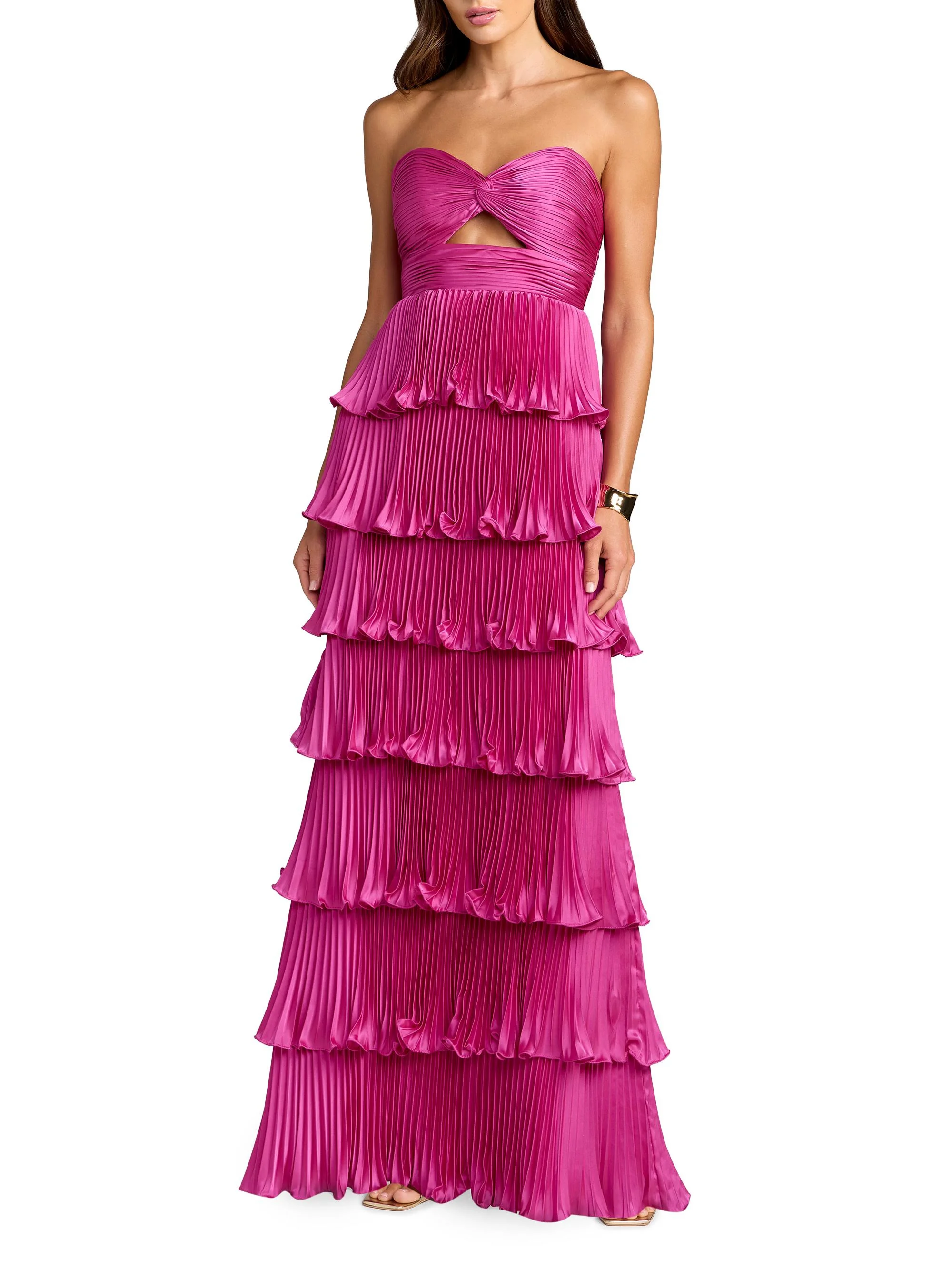 Women's Ieena Pleated Charmeuse Strapless Tiered Ruffle Gown - Fuchsia - 1