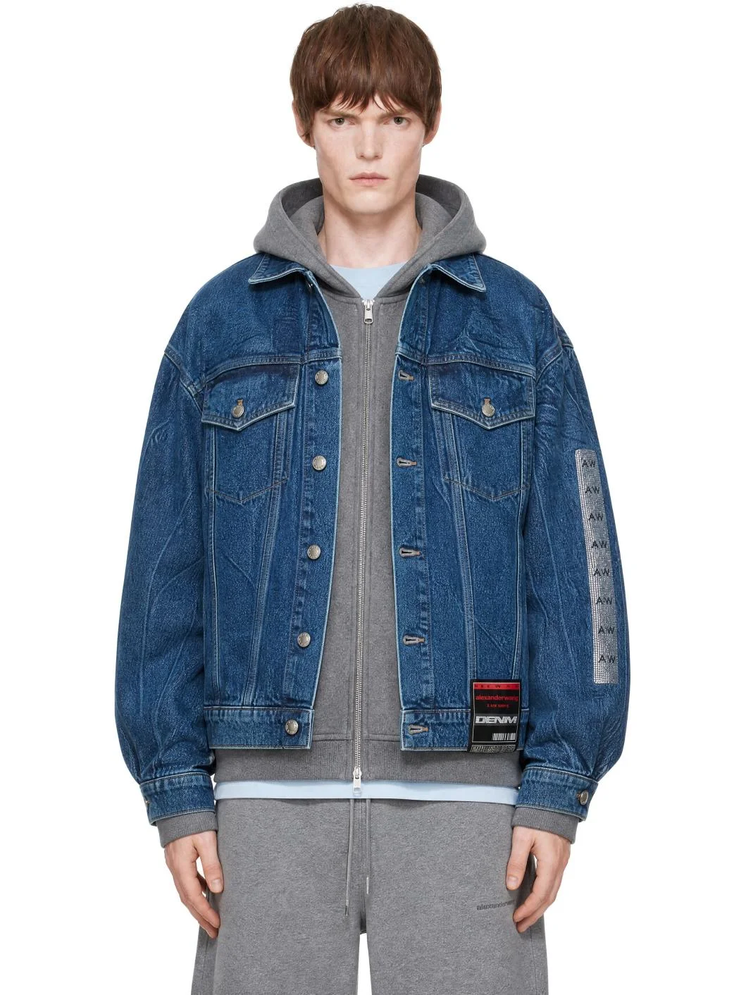 Blue Flasher Graphic Oversized Denim Trucker Jacket - 1