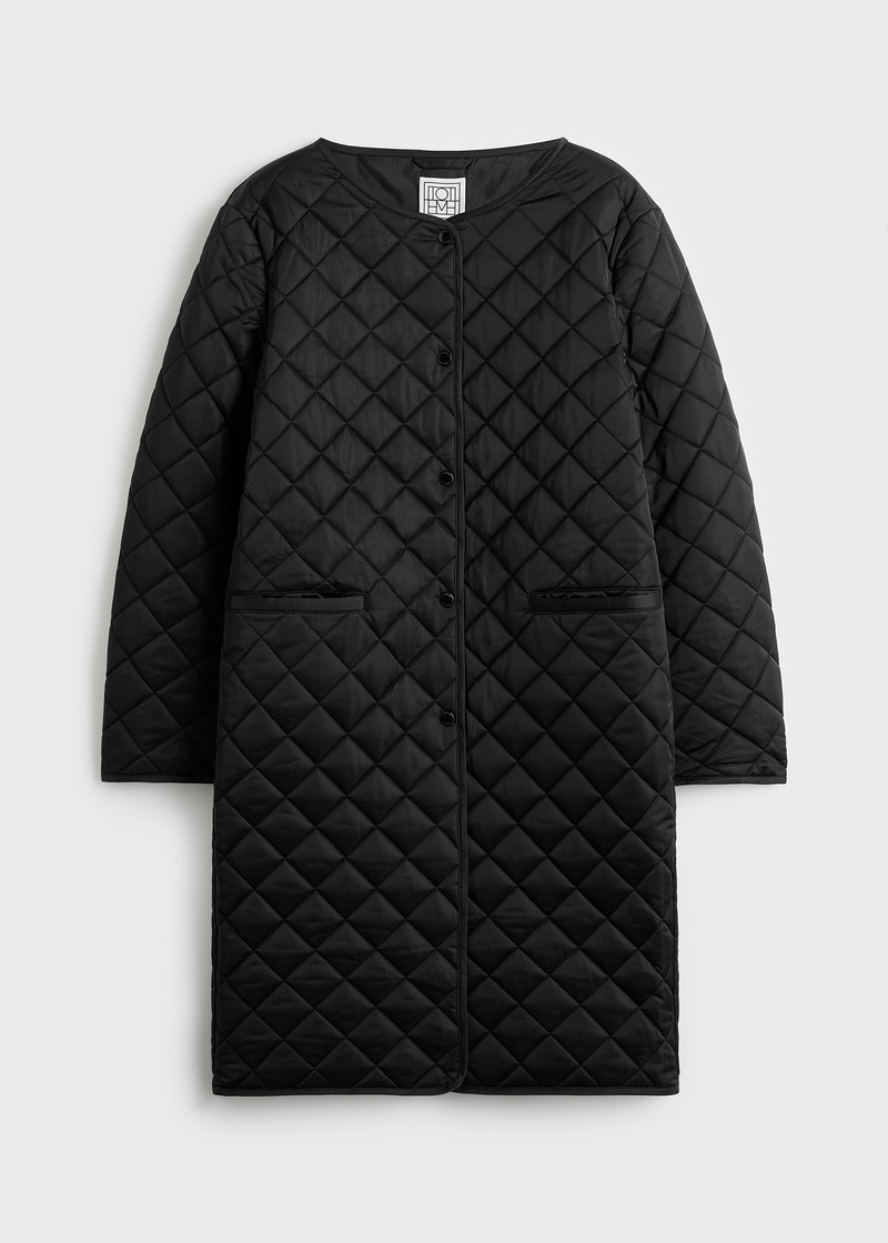 Quilted collarless coat black 1