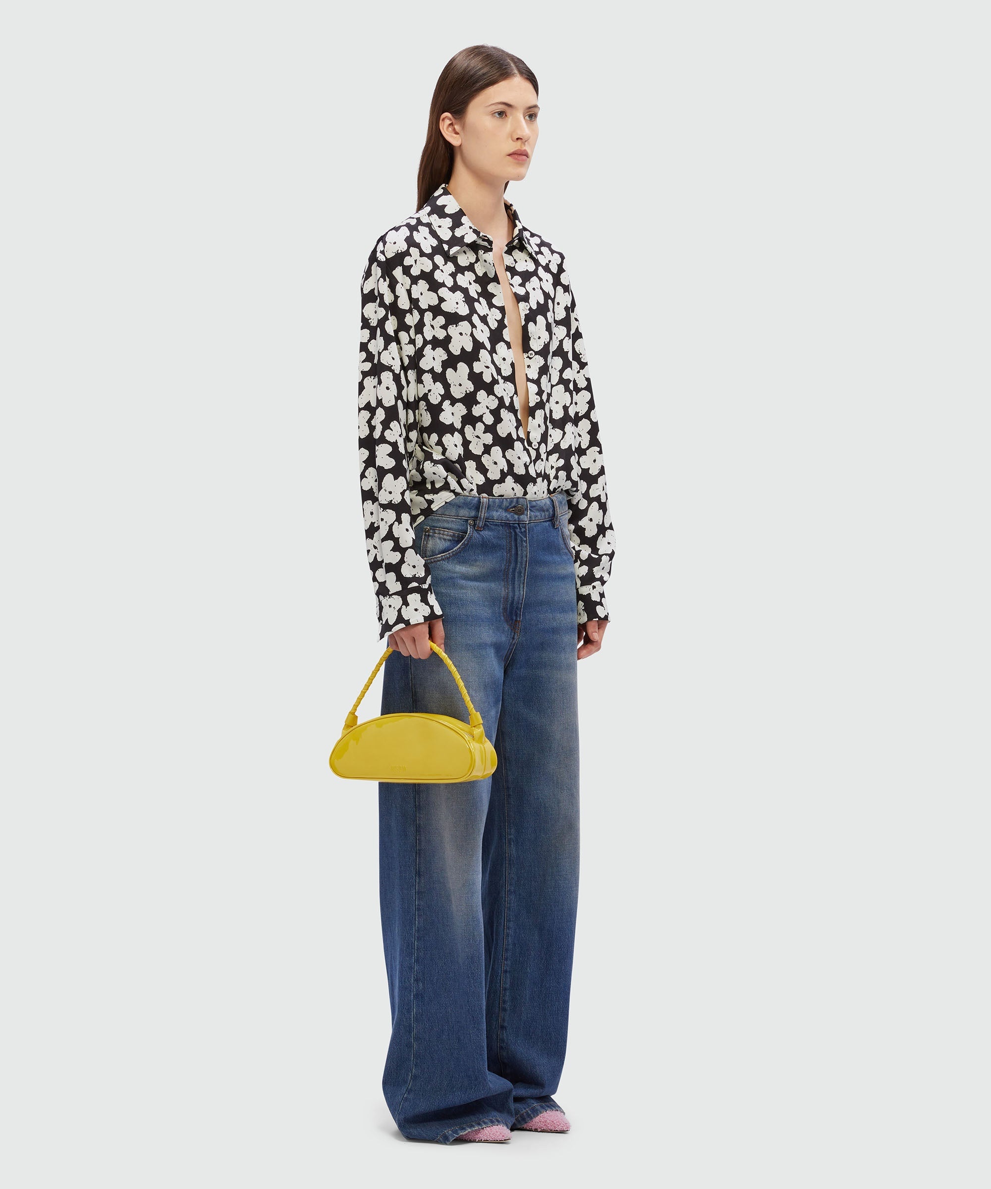 Black satin shirt with MSGM "Puffy flowers" print - 4