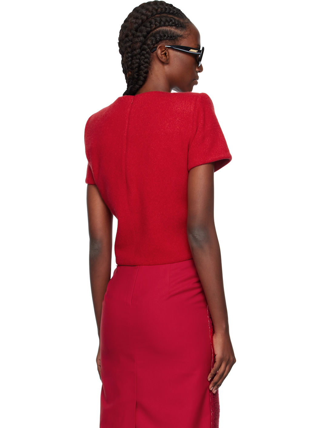 Red Curvy Shoulder Knitted T-shirt - 3