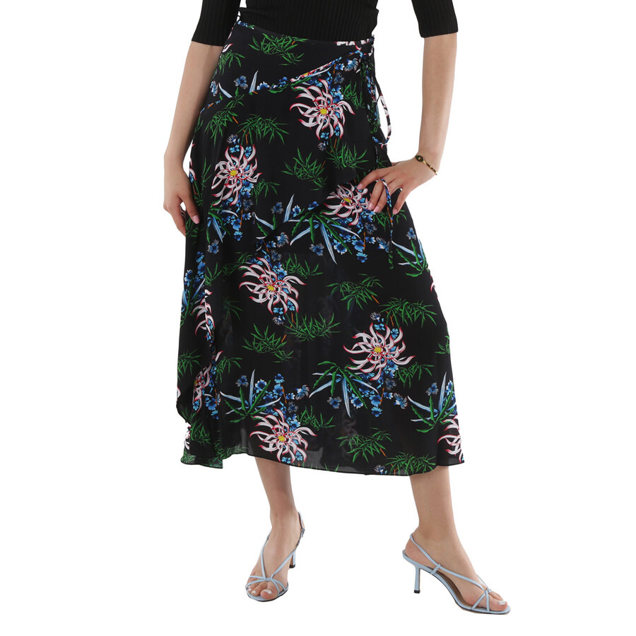 Kenzo Black Botanical Print Wrap Skirt - 3