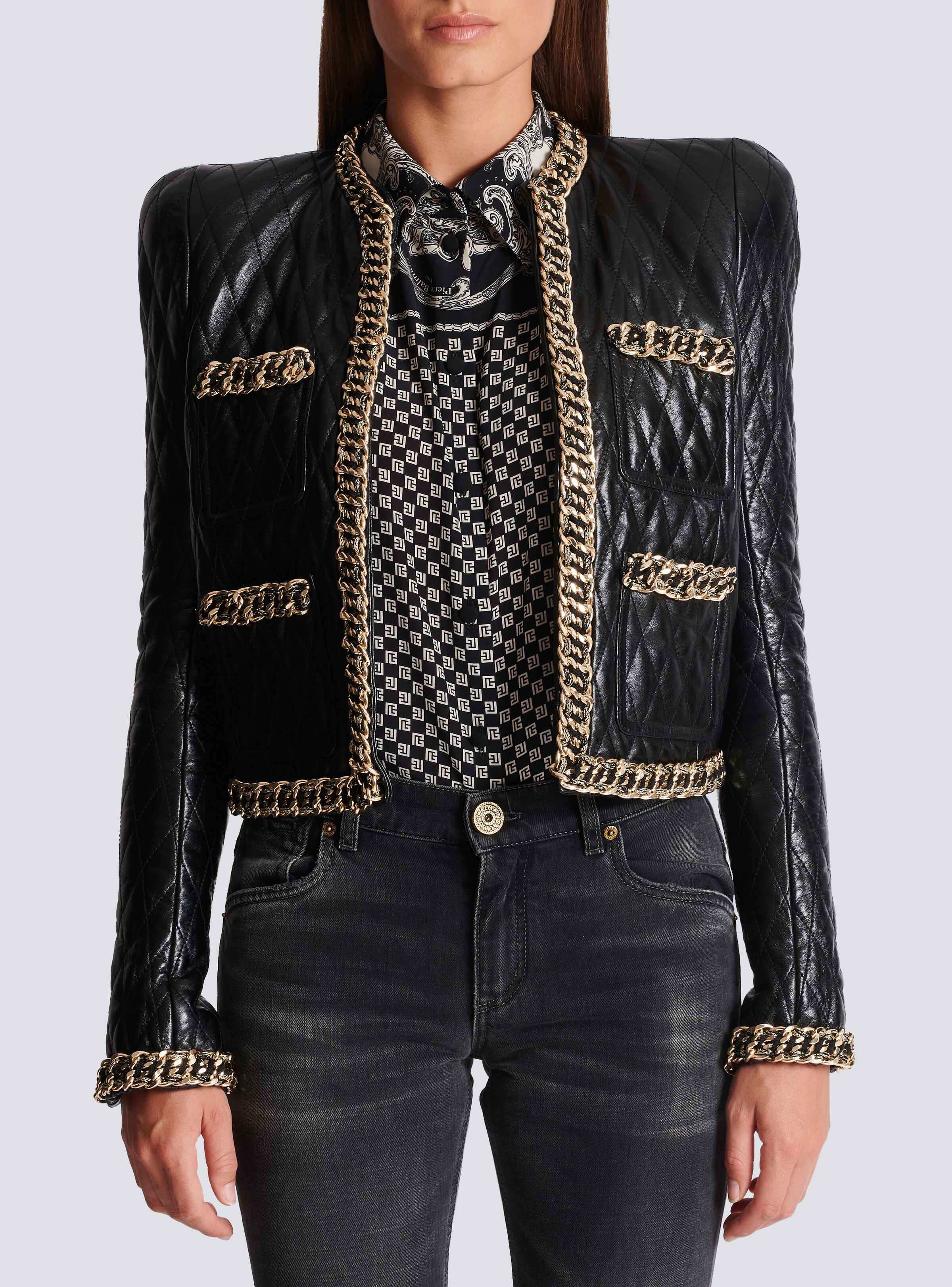 Quilted leather jacket with chains - 5