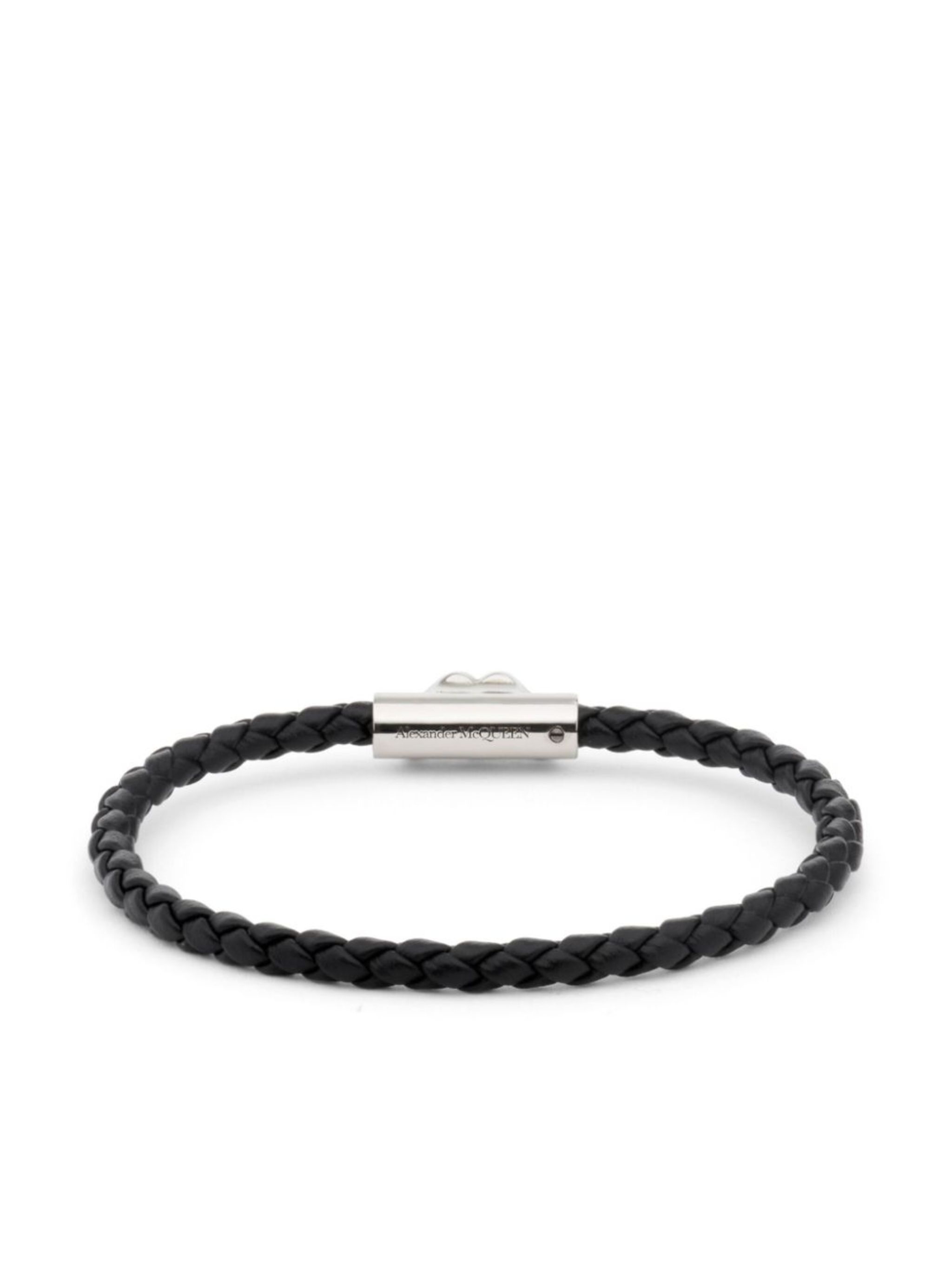 logo-charm braided leather bracelet - 3