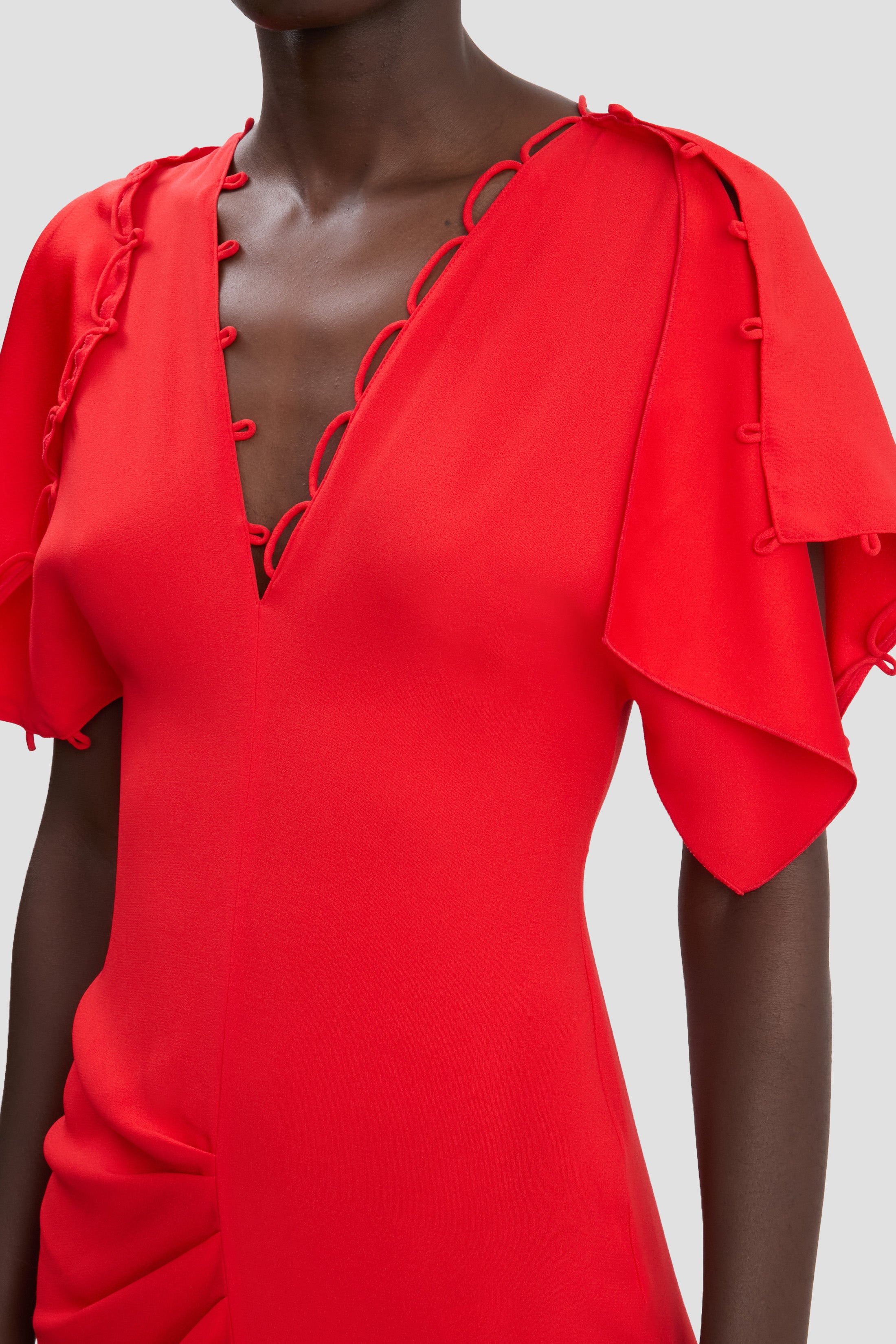 Rouleaux Detail Midi Dress In Cayenne - 4