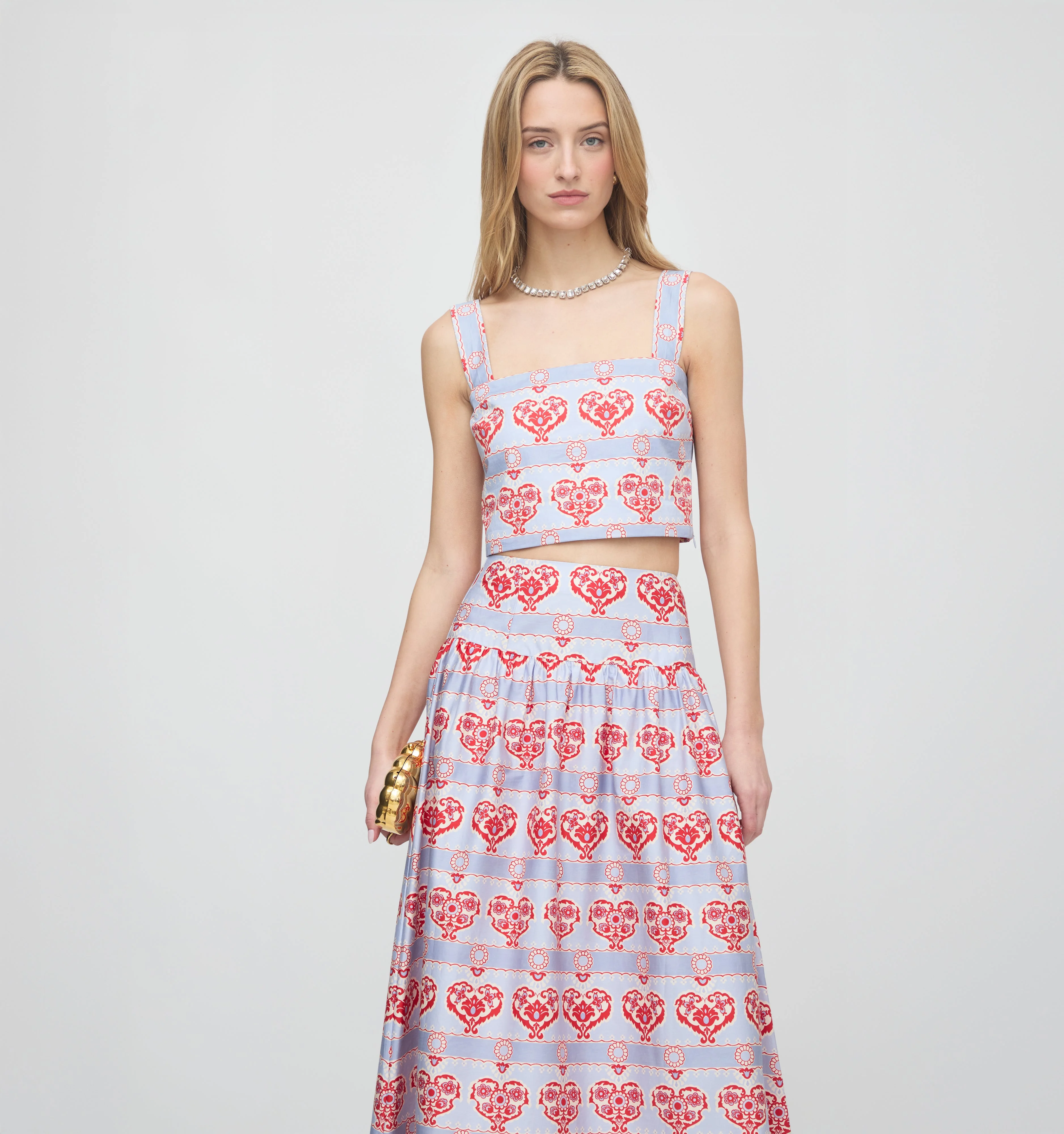 The Clara Crop Top - Poppy Damask Stripe - 1