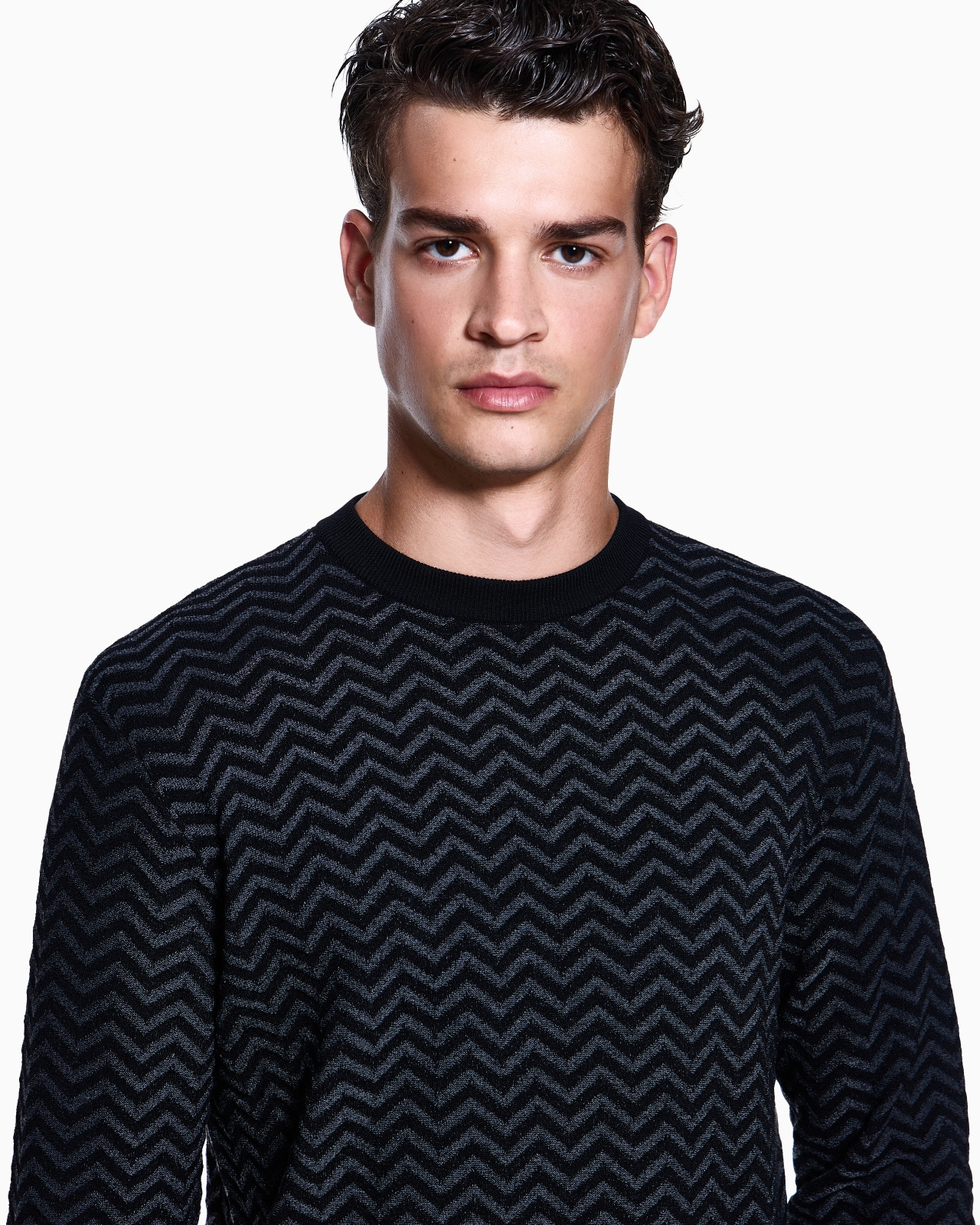 PLATED CHEVRON VIRGIN WOOL, CREW-NECK JUMPER - 5