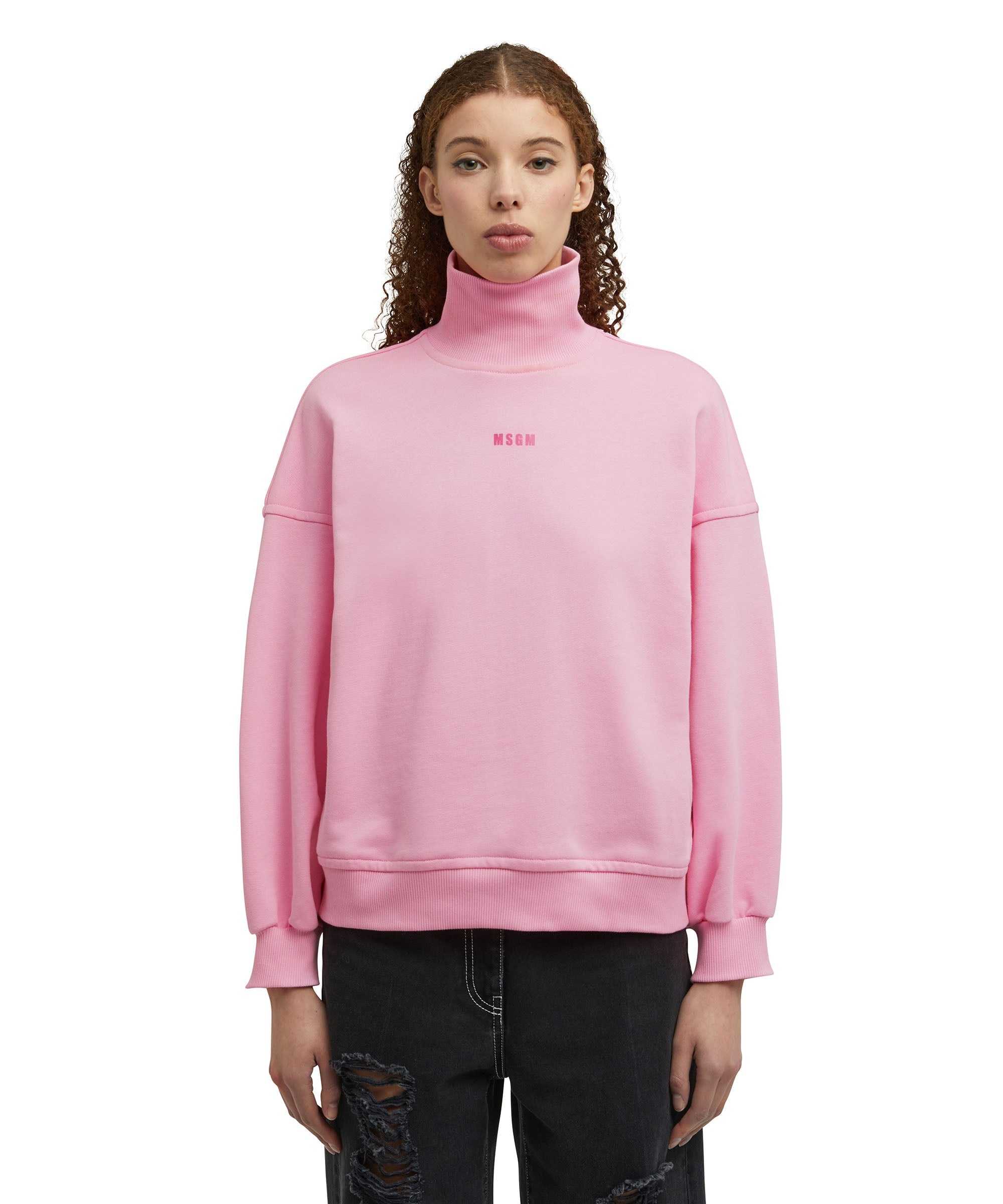 Solid color cotton turtleneck sweatshirt with mini MSGM logo - 2