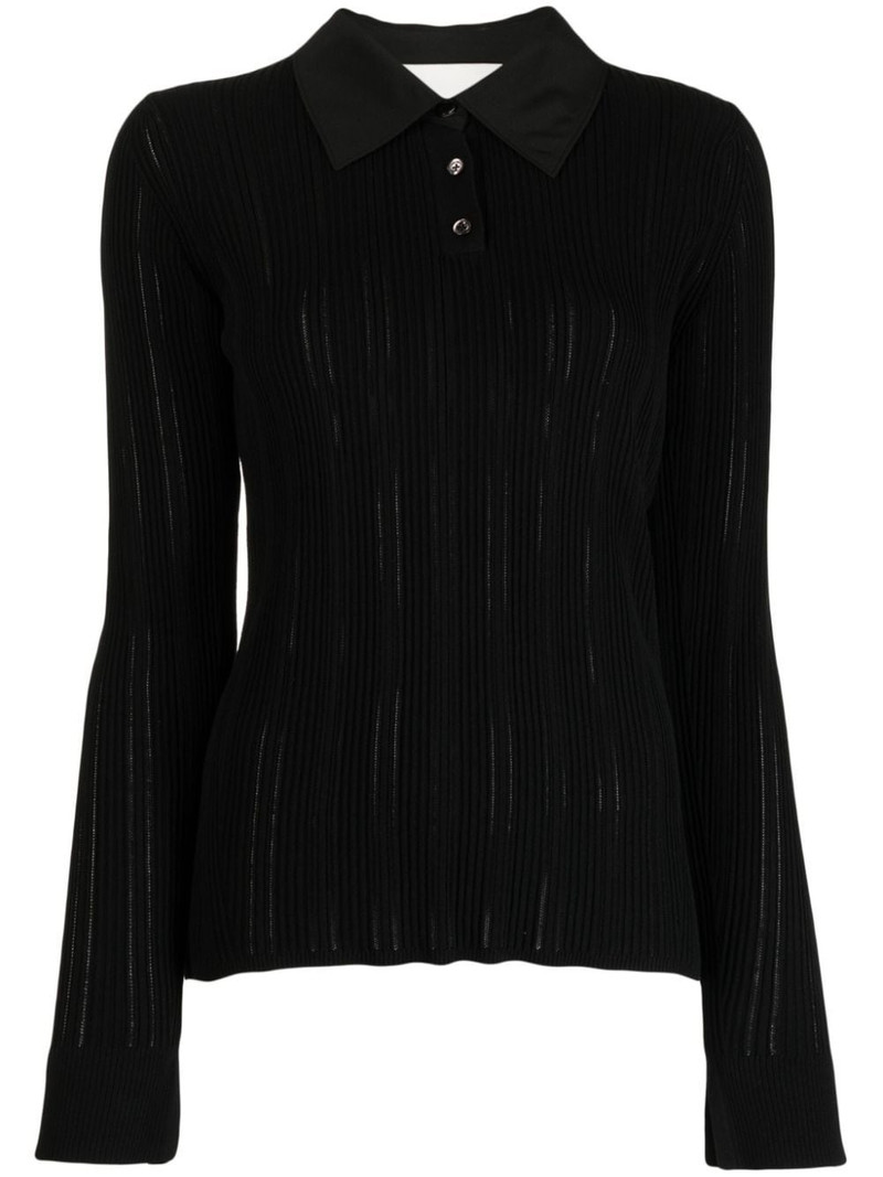 Variegated ribbed-knit polo top 1
