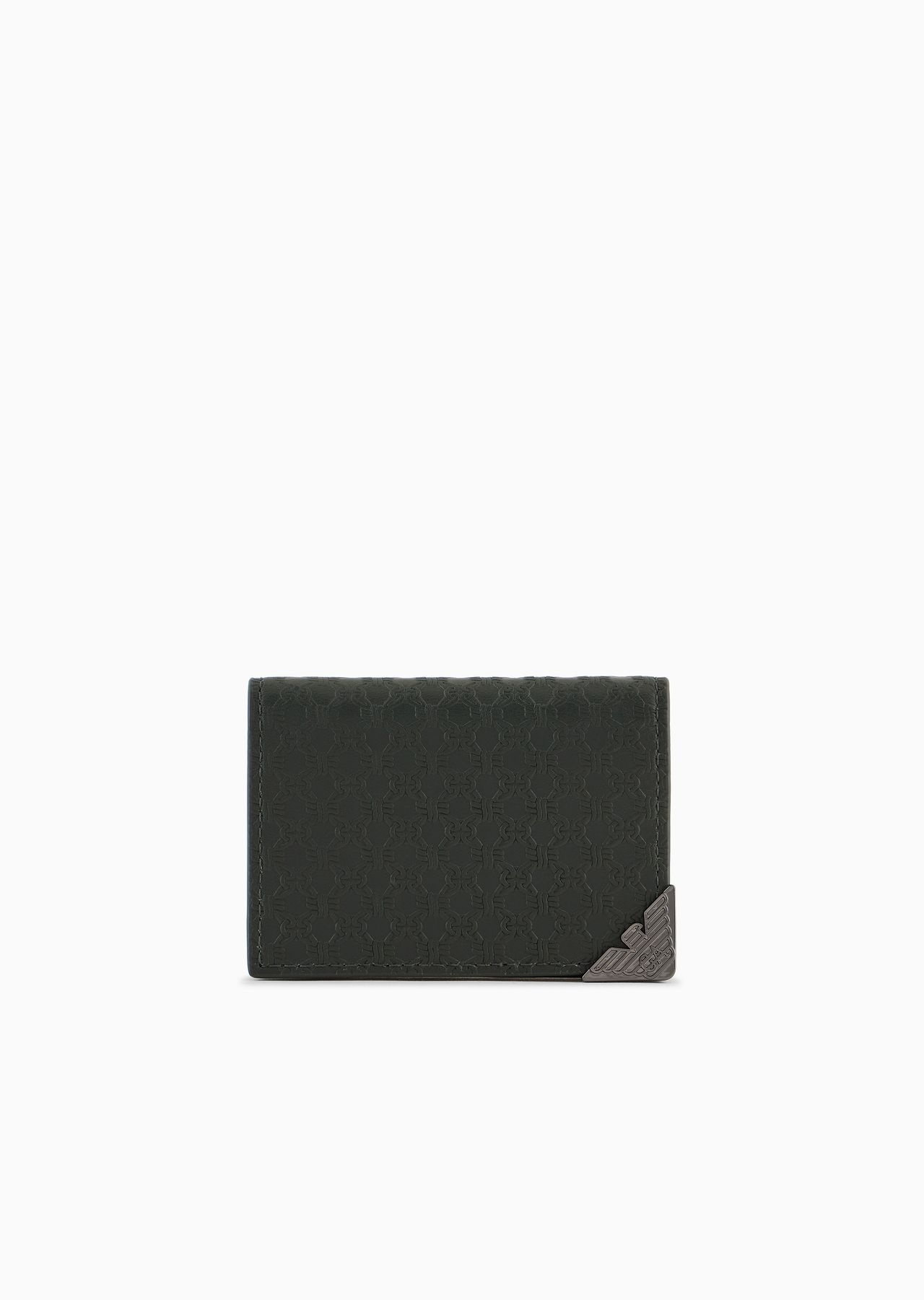 Leather card holder with flap and all-over embossed pattern - 1